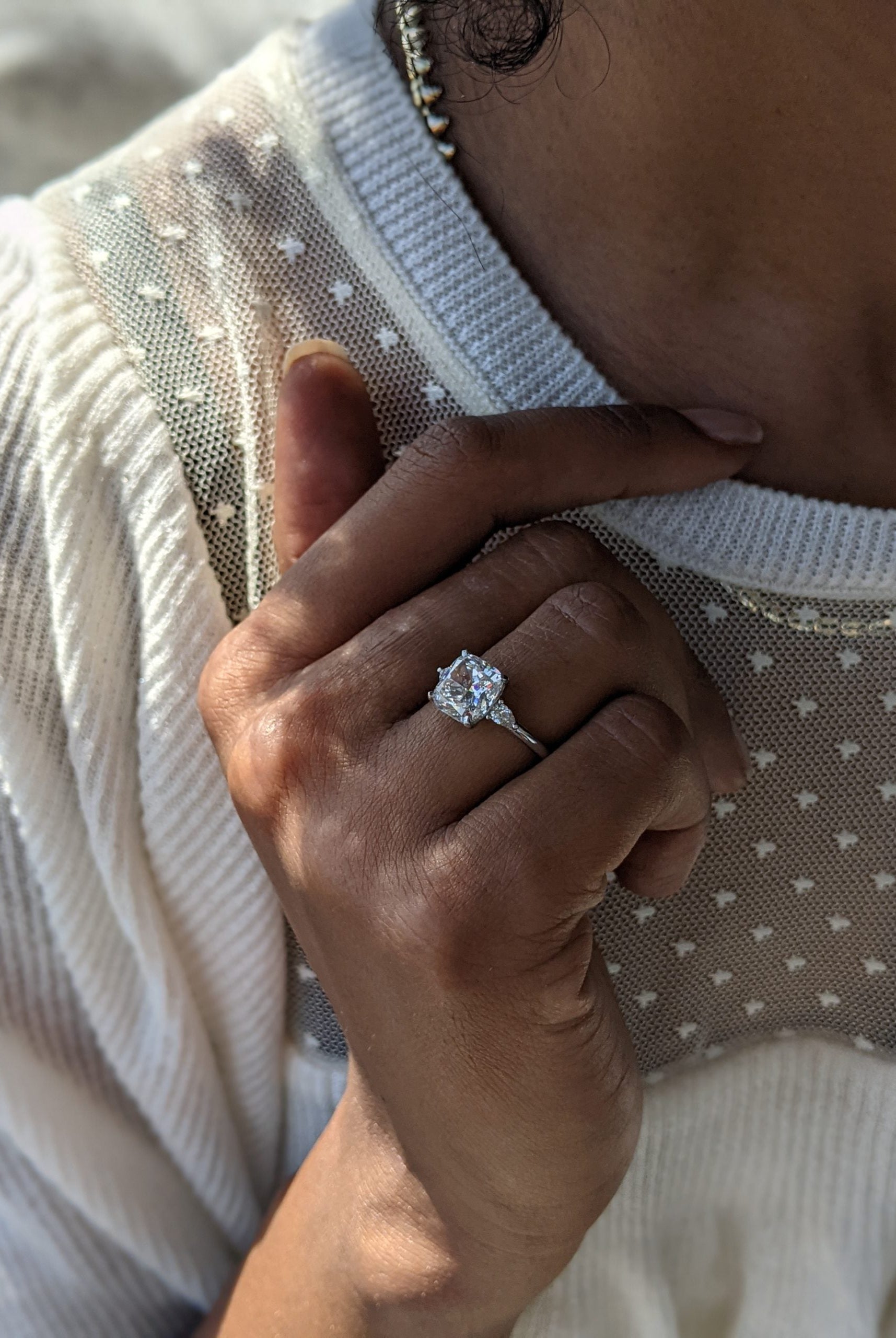 2.66CT Cushion Three Stone Moissanite Diamond Solitaire Engagement Ring