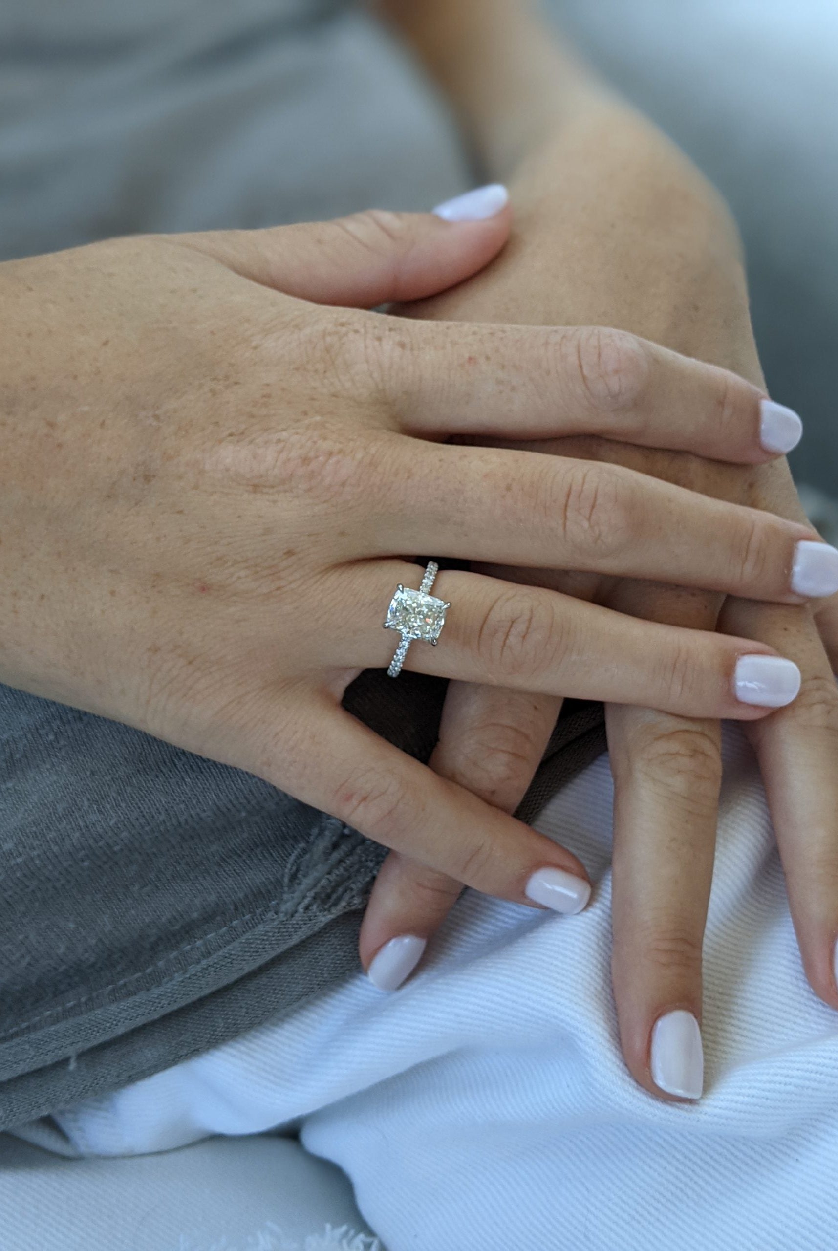 2.38CT Elongated Cushion Pave Moissanite Diamond Engagement Ring