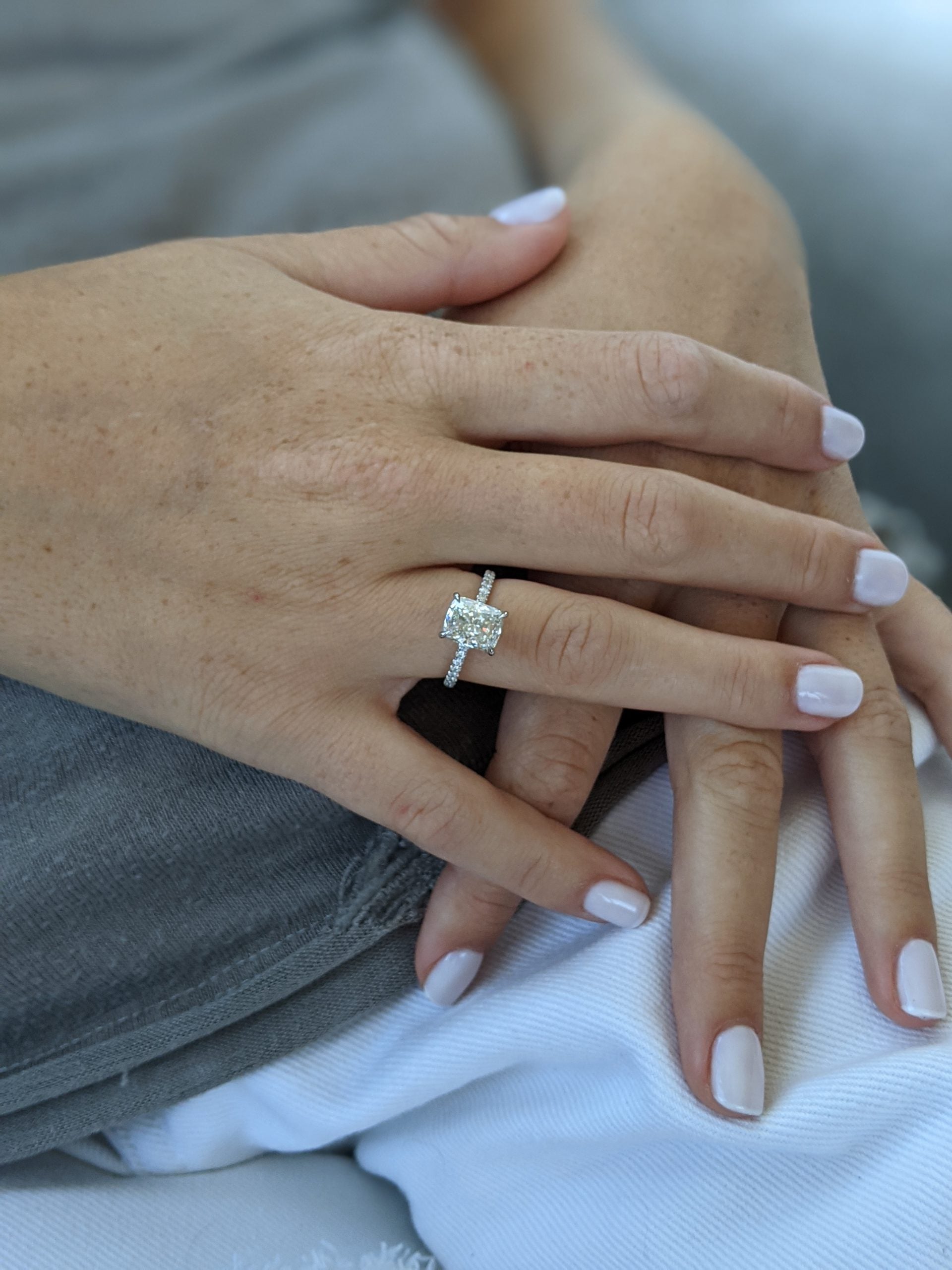 2.38CT Elongated Cushion Pave Moissanite Diamond Engagement Ring