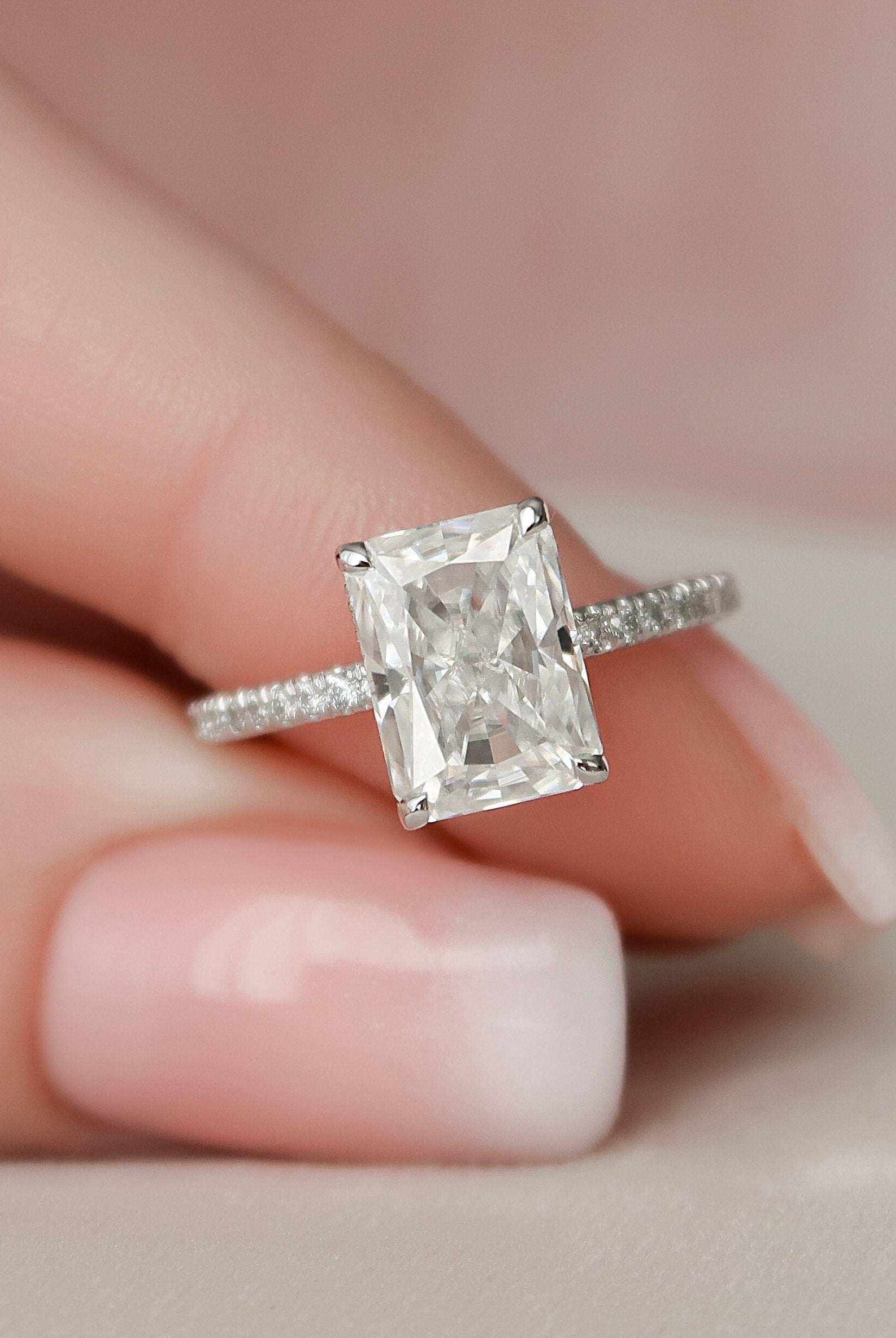 Gold Hidden Halo Engagement Ring with Radiant Center Stone