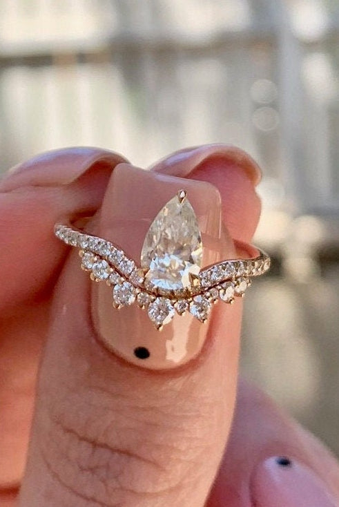 0.95 Carat Pear Moissanite Ring