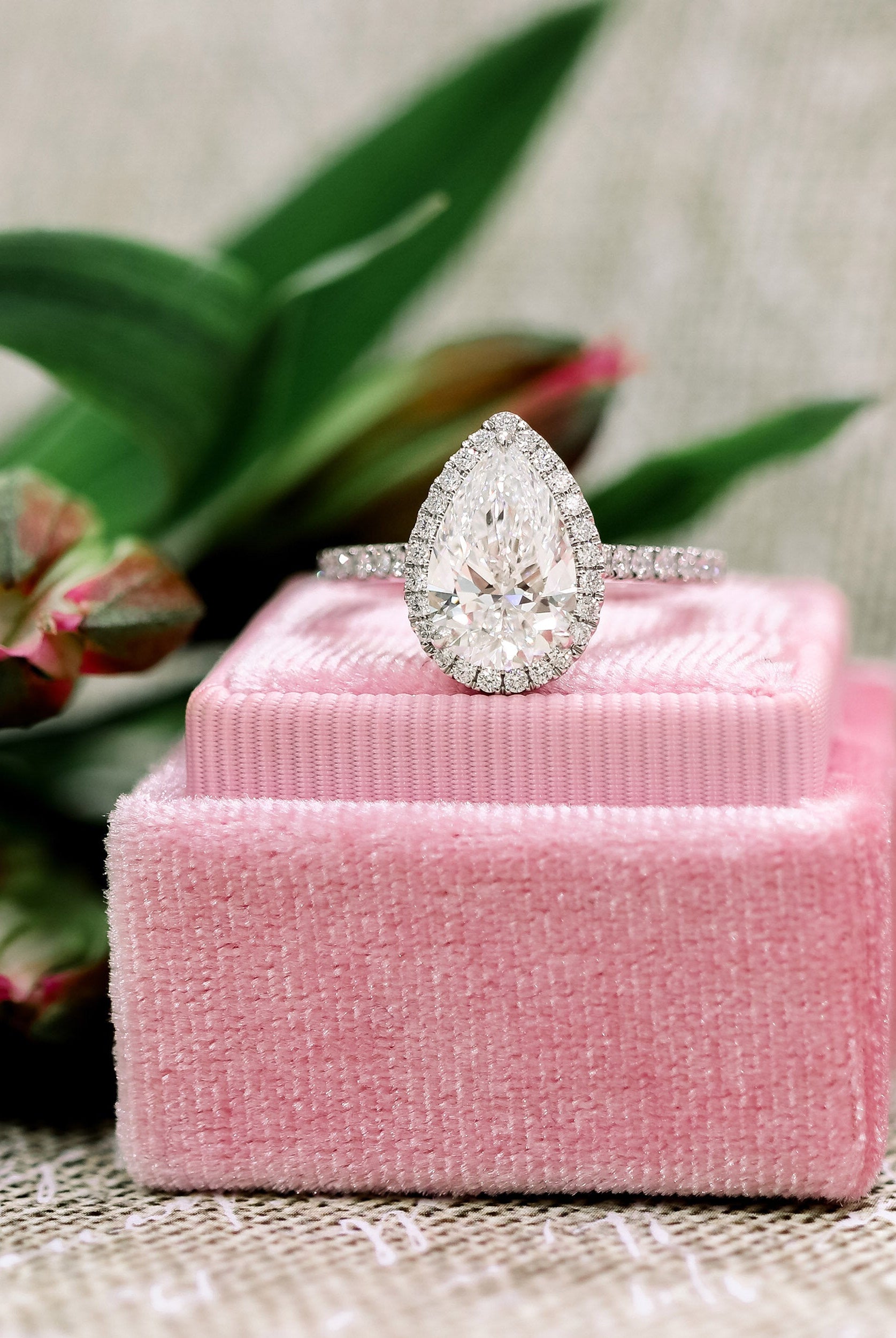 Pear Moissanite Halo Ring