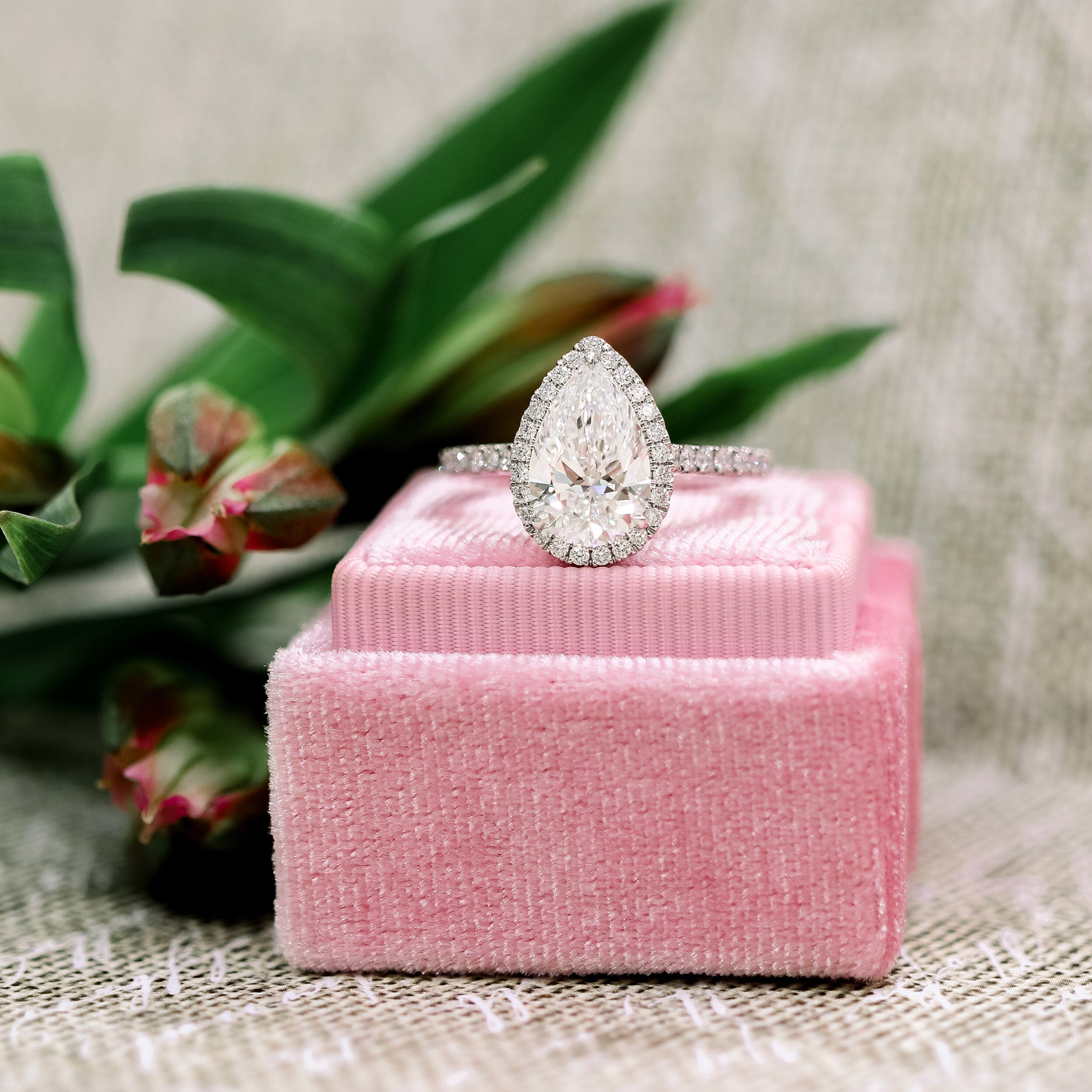 Pear Moissanite Halo Ring