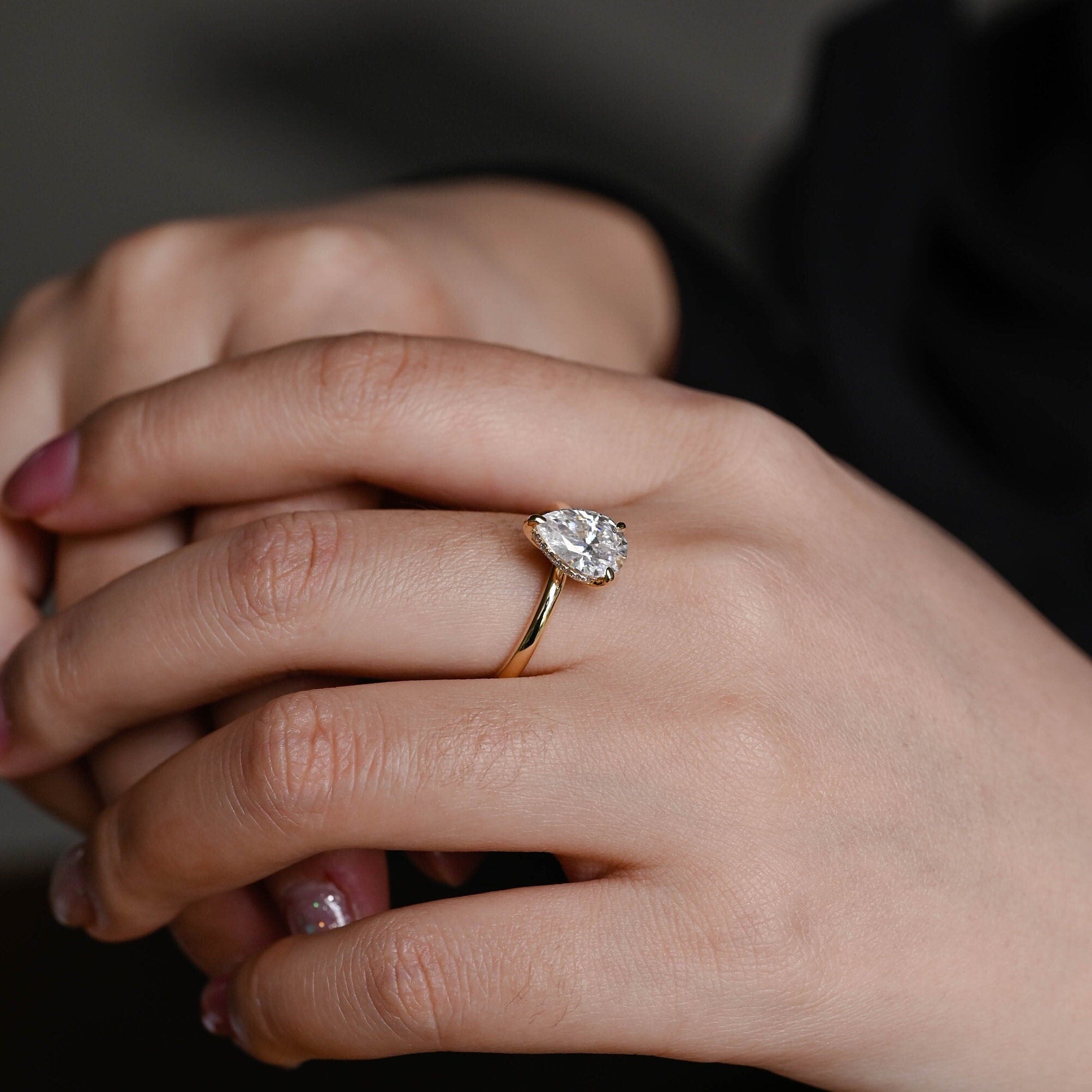 Pear Cut Diamond Accent Ring