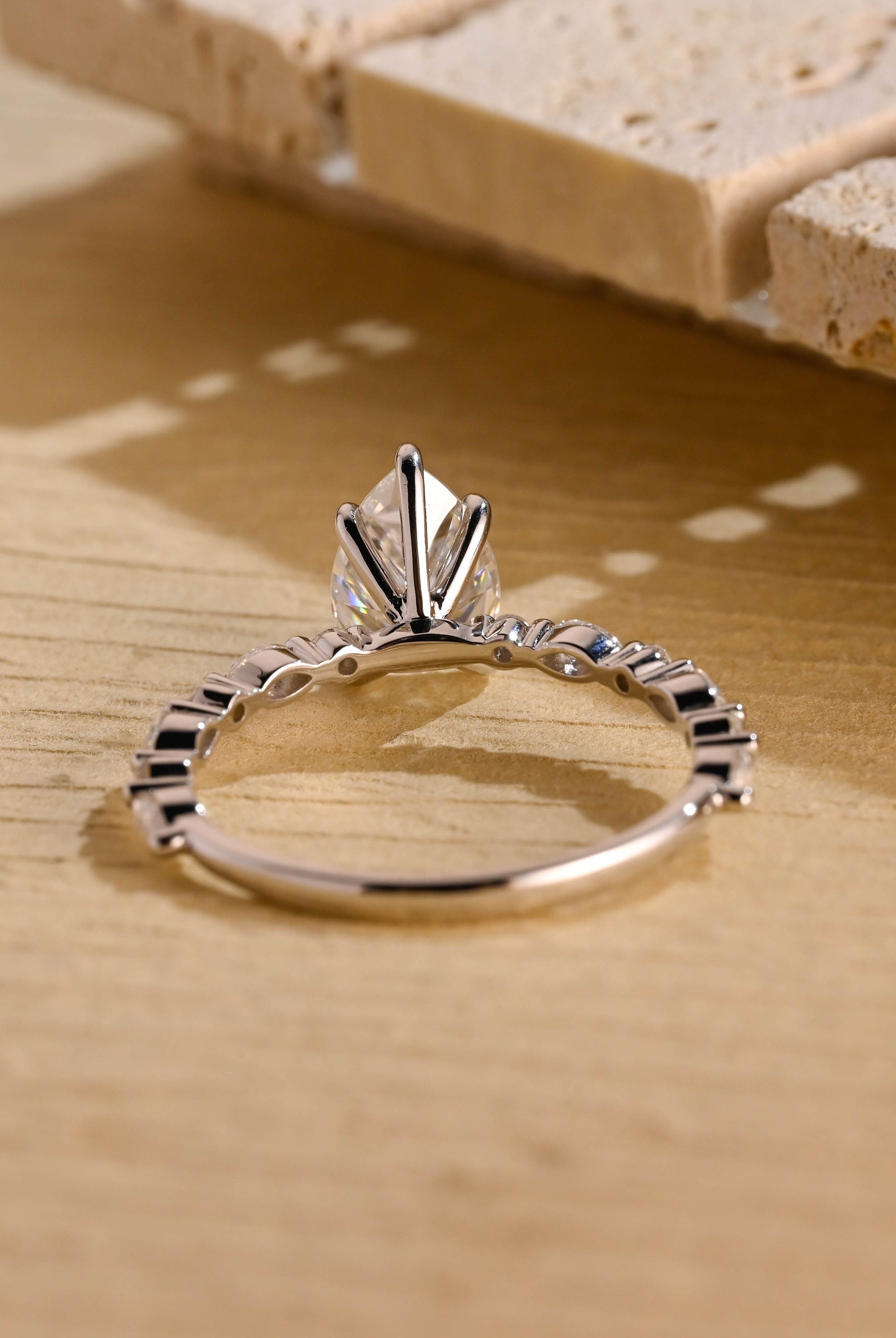 sustainable pear engagement ring moissanite