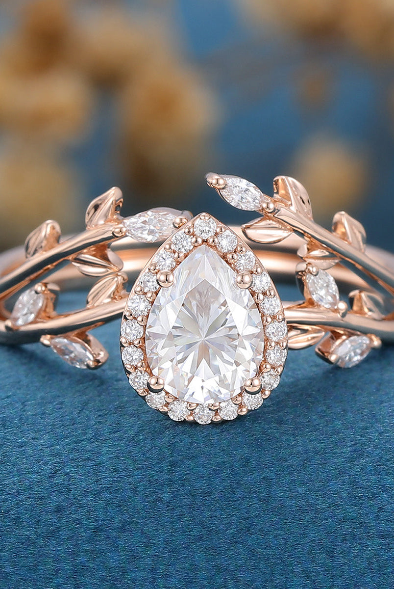 pear-shaped-moissanite-halo-nature-inspired-bridal-set