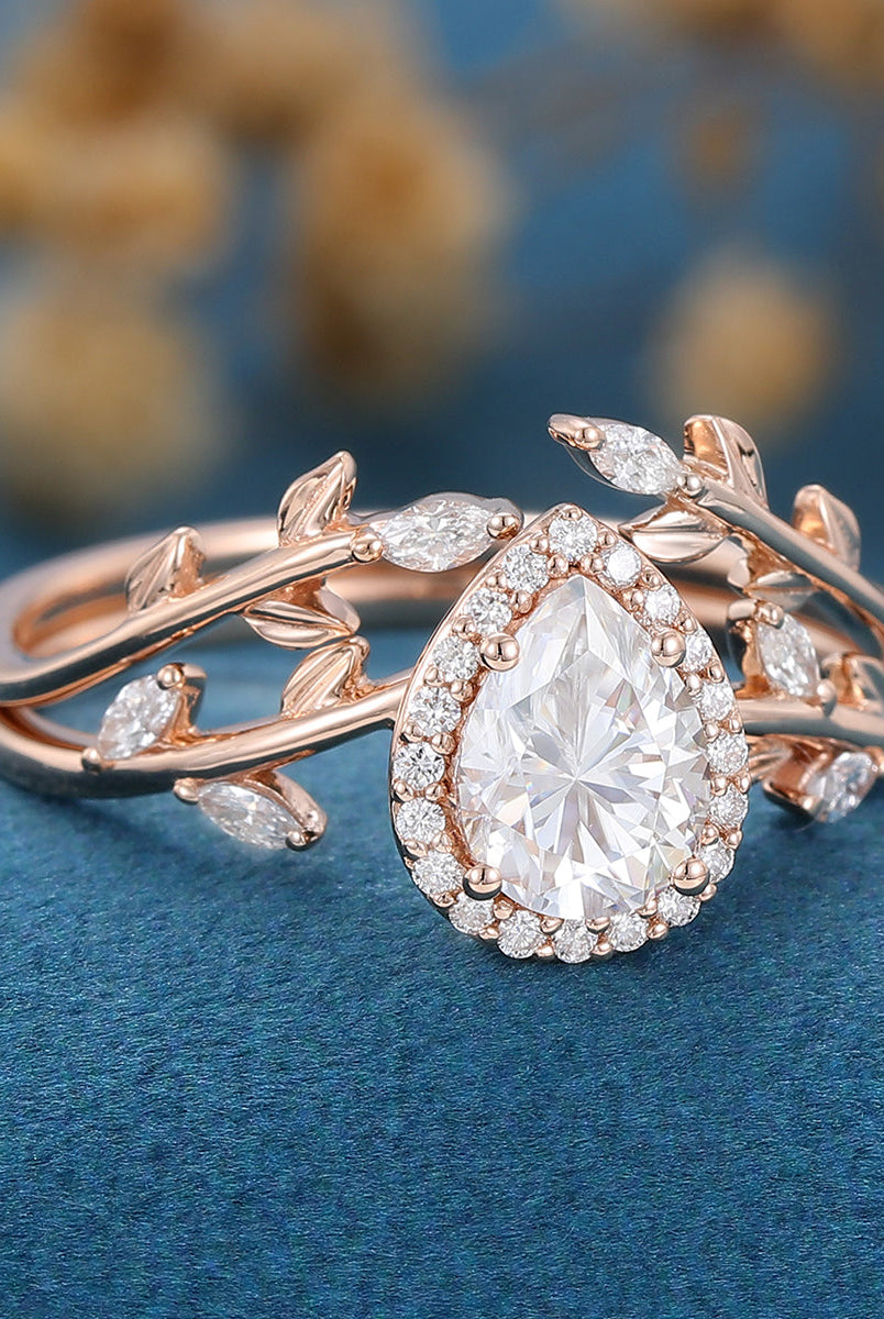 pear-shaped-moissanite-halo-nature-inspired-bridal-set