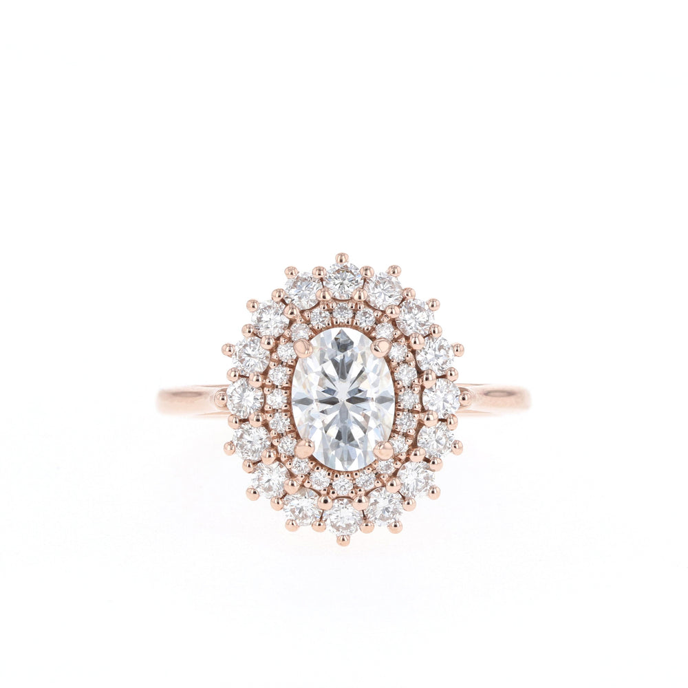 0.75CT Cathedral Set Oval Double Halo Moissanite Diamond Engagement Ring