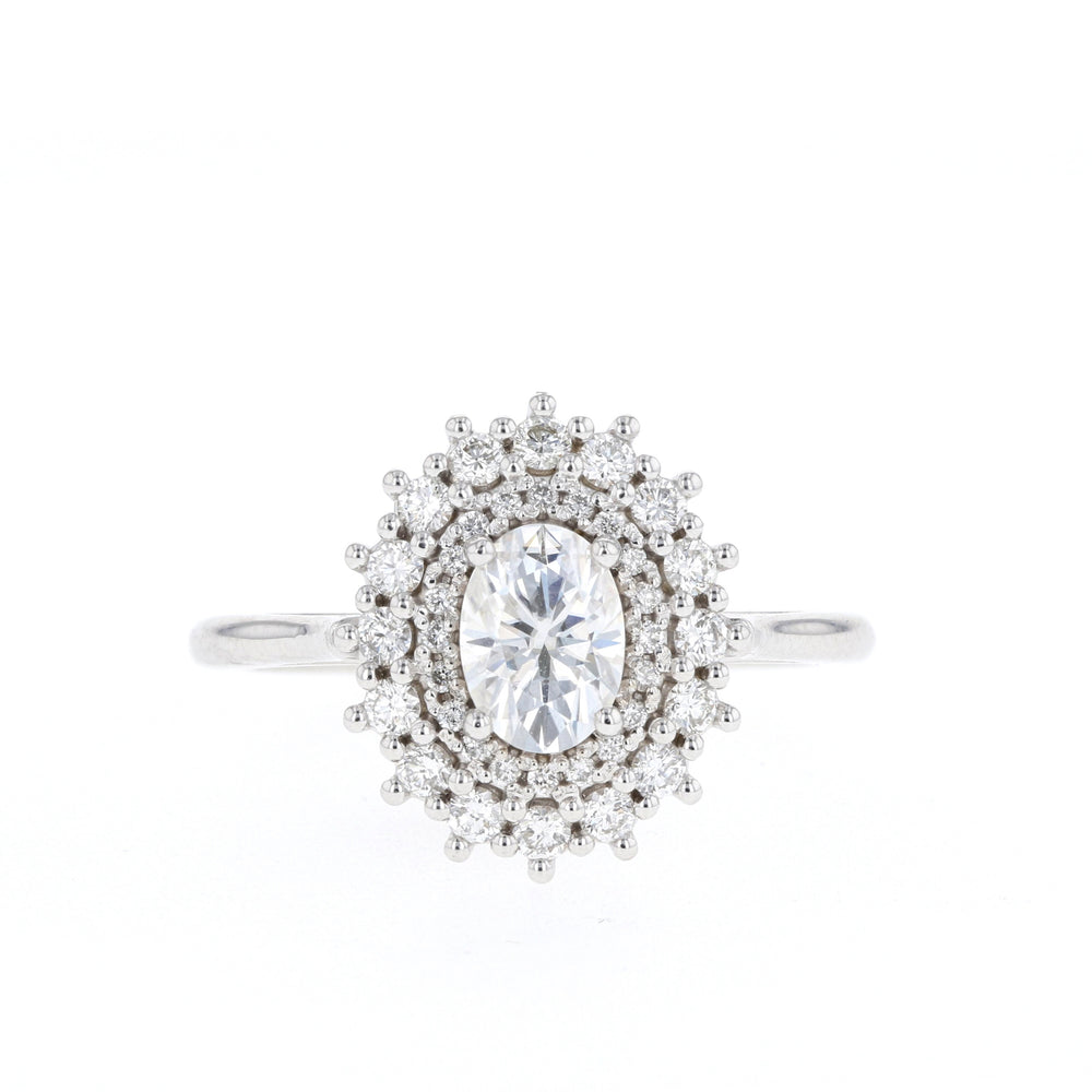 0.75CT Cathedral Set Oval Double Halo Moissanite Diamond Engagement Ring