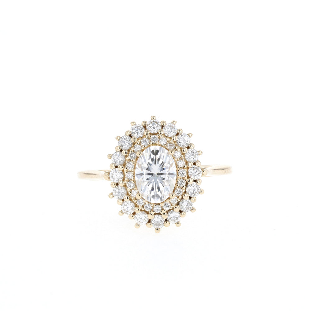 0.75CT Cathedral Set Oval Double Halo Moissanite Diamond Engagement Ring