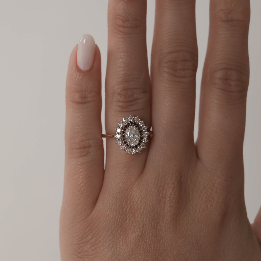 0.75CT Oval Double Halo Moissanite Diamond Split Shank Engagement Ring