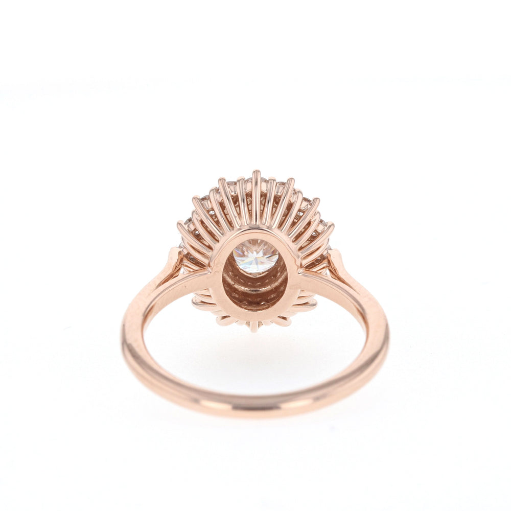 0.75CT Oval Double Halo Moissanite Diamond Split Shank Engagement Ring