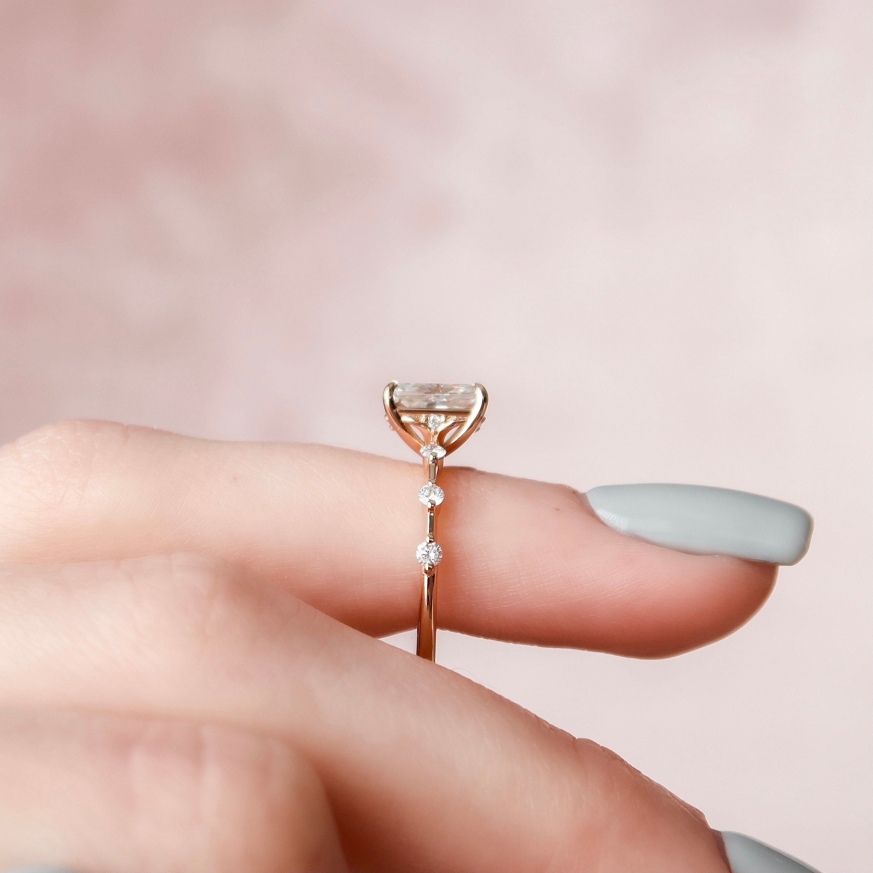 Petite Pave Radiant Moissanite Engagement Ring