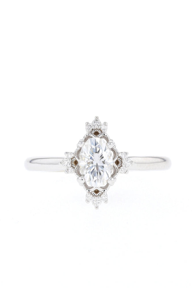 1.20CT Oval Cluster Moissanite Diamond Solitaire Engagement Ring IN 14K Solid Gold