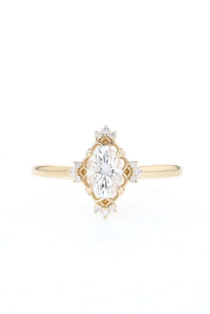 1.20CT Oval Cluster Moissanite Diamond Solitaire Engagement Ring IN 14K Solid Gold