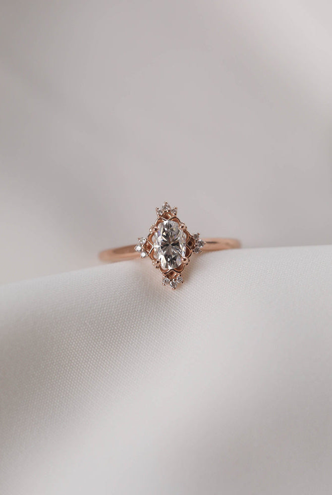 1.20CT Oval Cluster Moissanite Diamond Solitaire Engagement Ring IN 14K Solid Gold