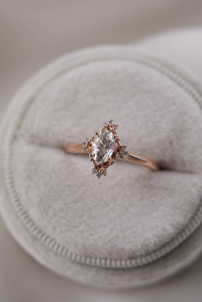1.20CT Oval Cluster Moissanite Diamond Solitaire Engagement Ring IN 14K Solid Gold