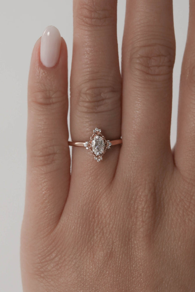 1.20CT Oval Cluster Moissanite Diamond Solitaire Engagement Ring IN 14K Solid Gold