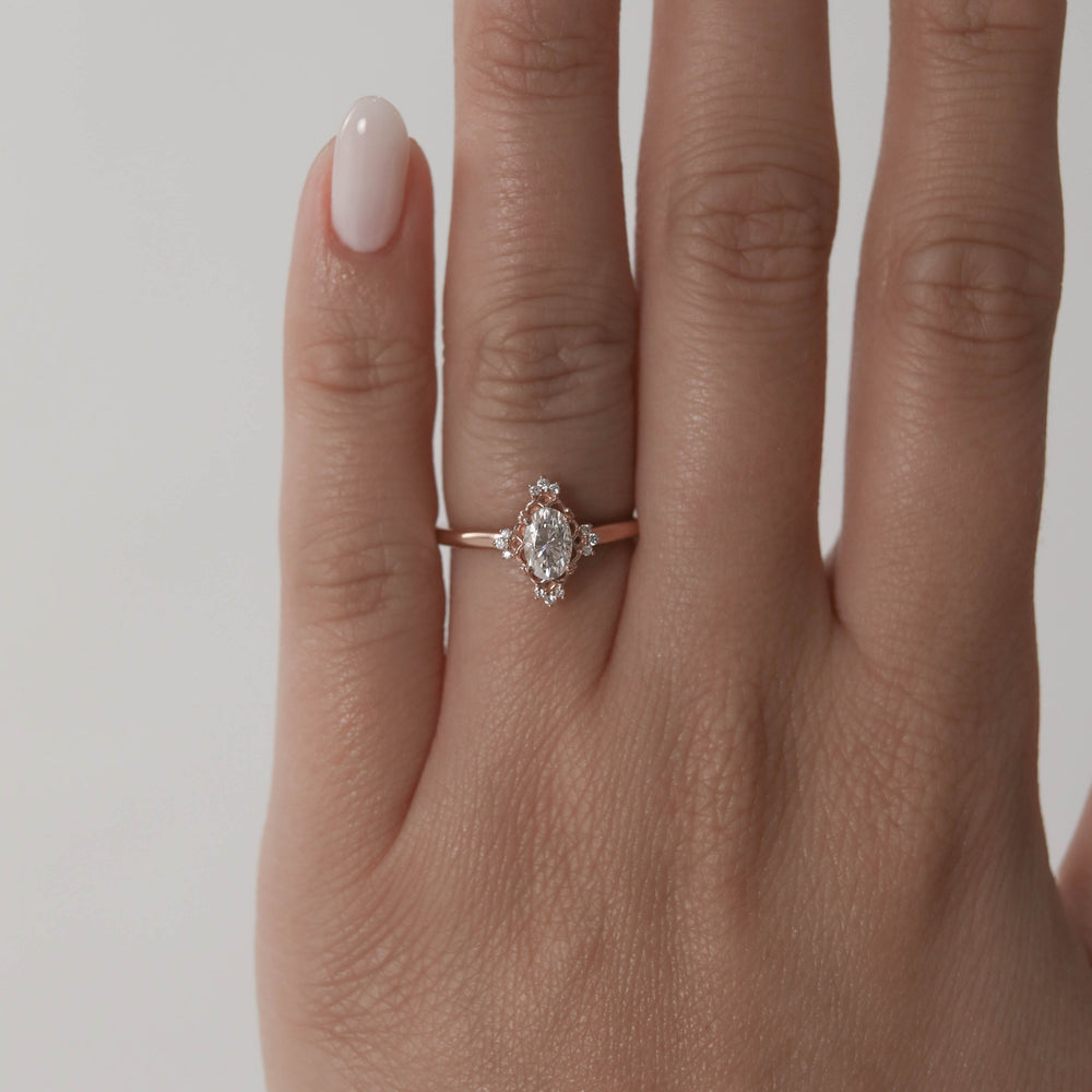 1.20CT Oval Cluster Moissanite Diamond Solitaire Engagement Ring IN 14K Solid Gold