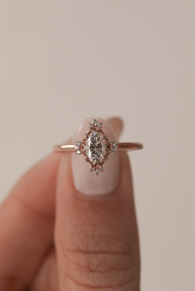 1.20CT Oval Cluster Moissanite Diamond Solitaire Engagement Ring IN 14K Solid Gold