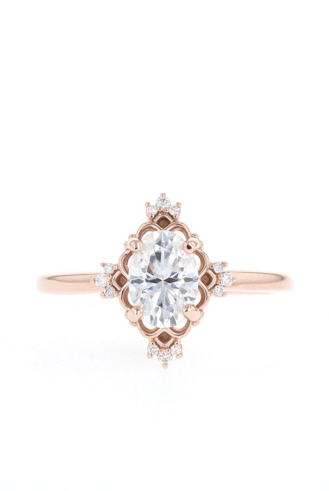 1.20CT Oval Cluster Moissanite Diamond Solitaire Engagement Ring IN 14K Solid Gold