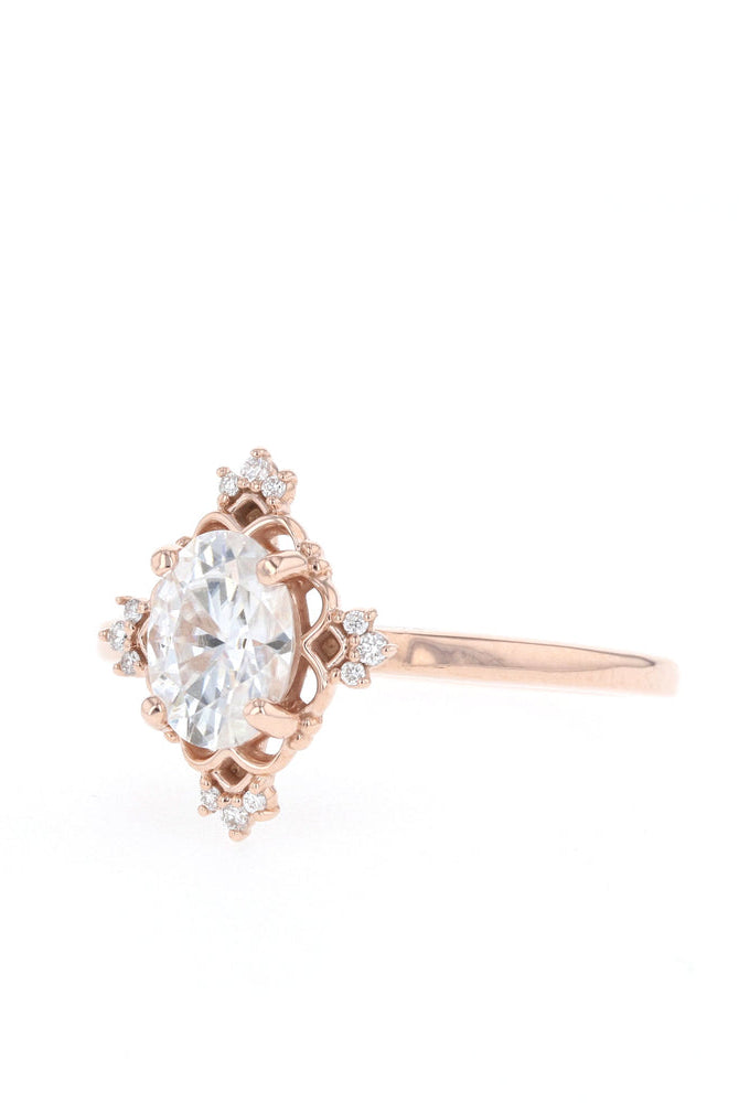 1.20CT Oval Cluster Moissanite Diamond Solitaire Engagement Ring IN 14K Solid Gold