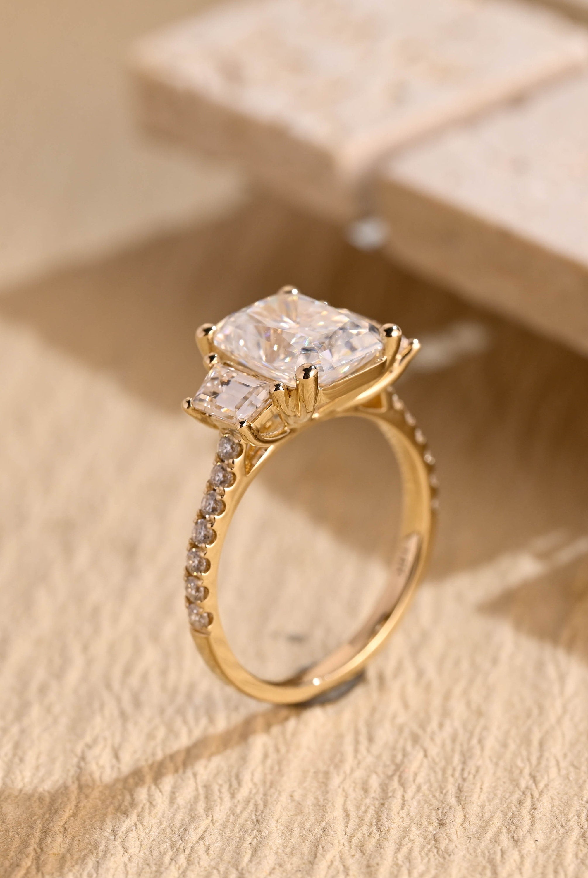 unique cluster engagement ring radiant cut moissanite