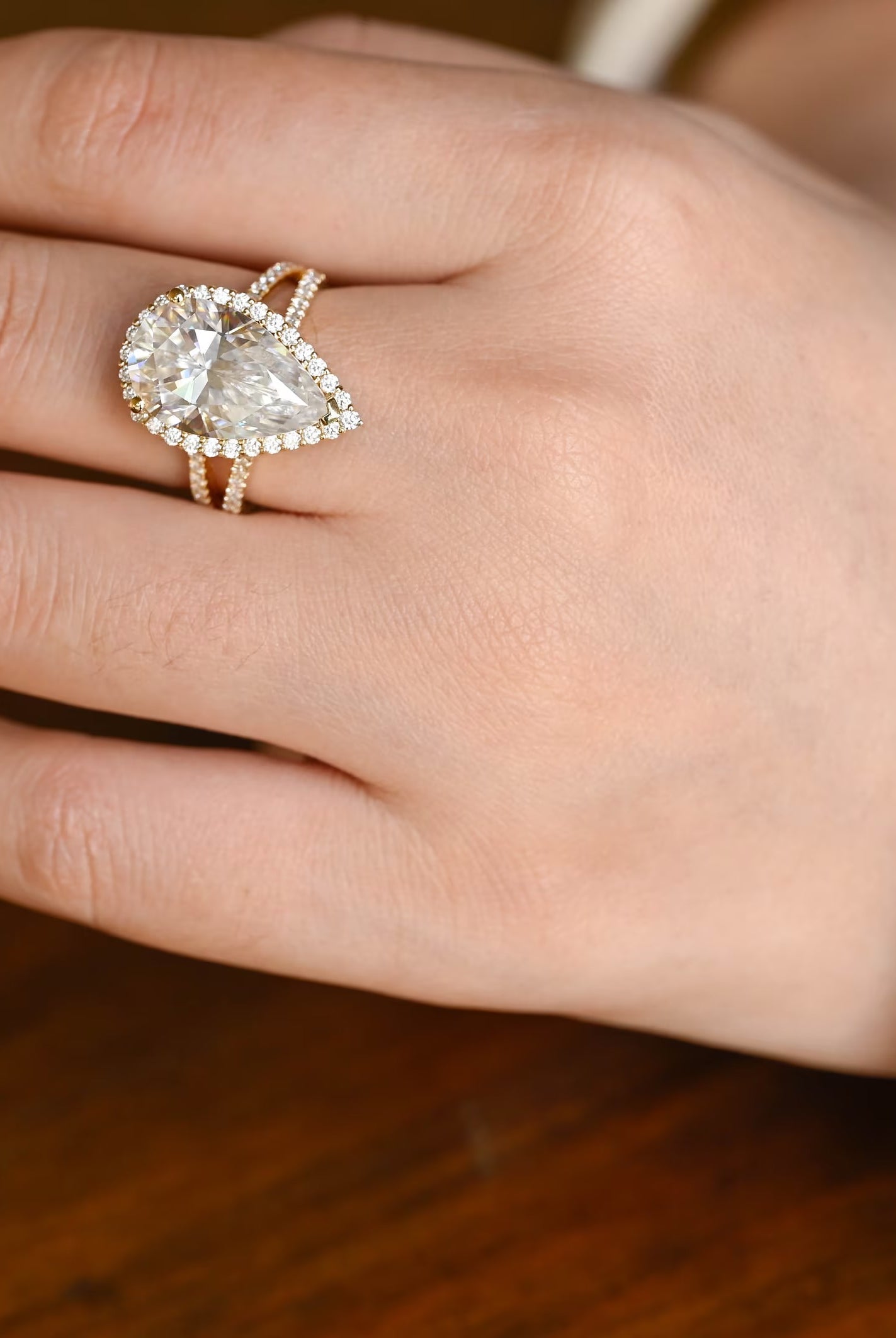 classic pear halo engagement ring moissanite