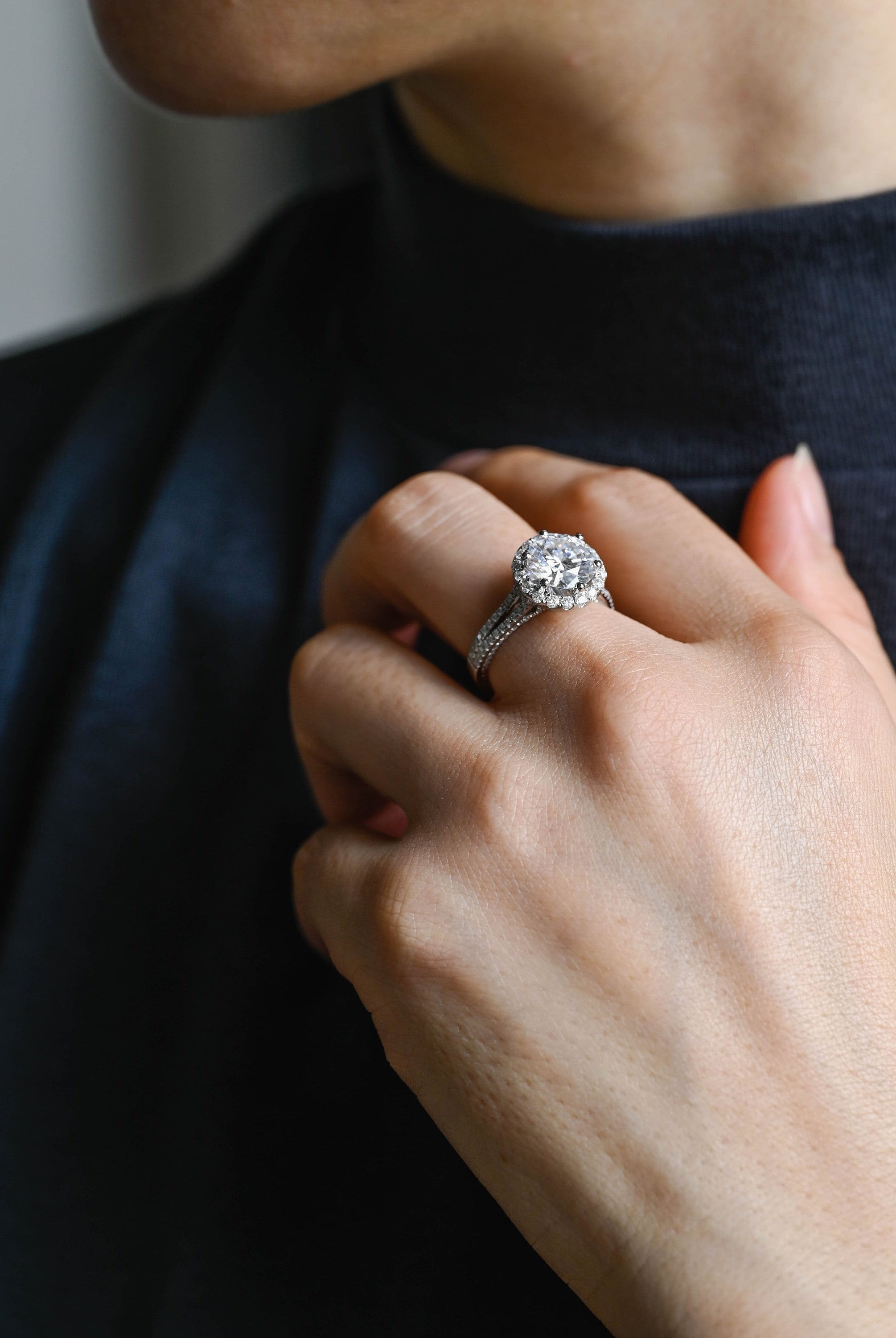 White Gold Split Shank Halo Ring