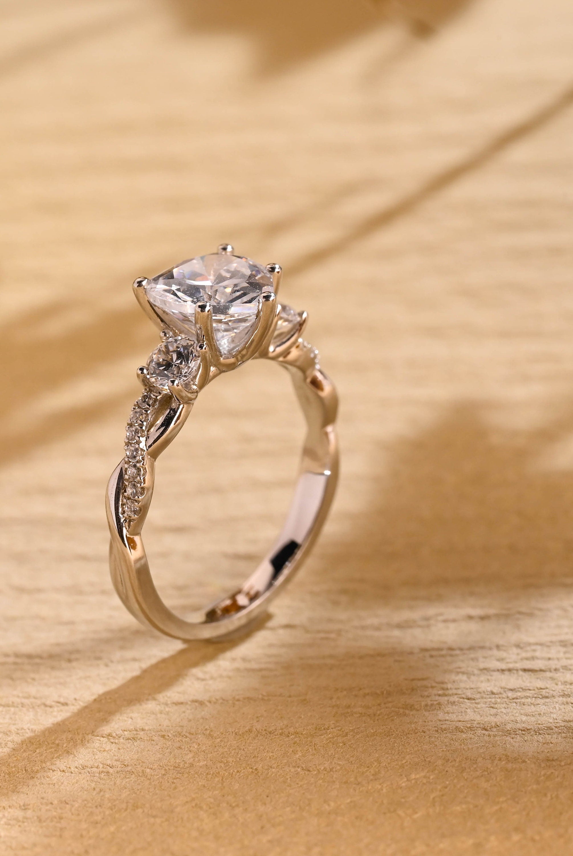 Heart Cut Three Stone Moissanite Engagement Ring