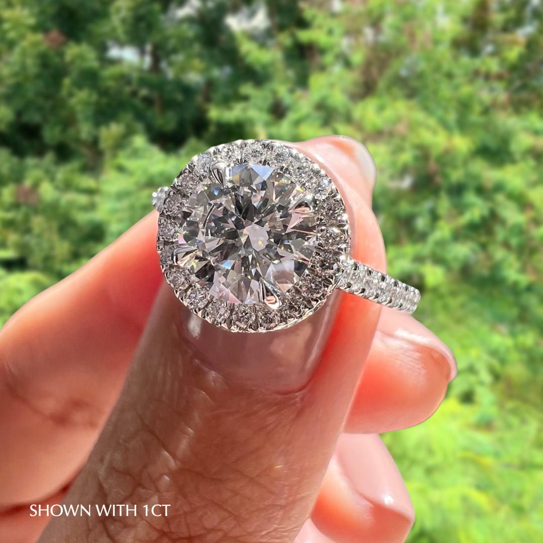 Round Cut Diamond Halo Moissanite Engagement Ring For Women
