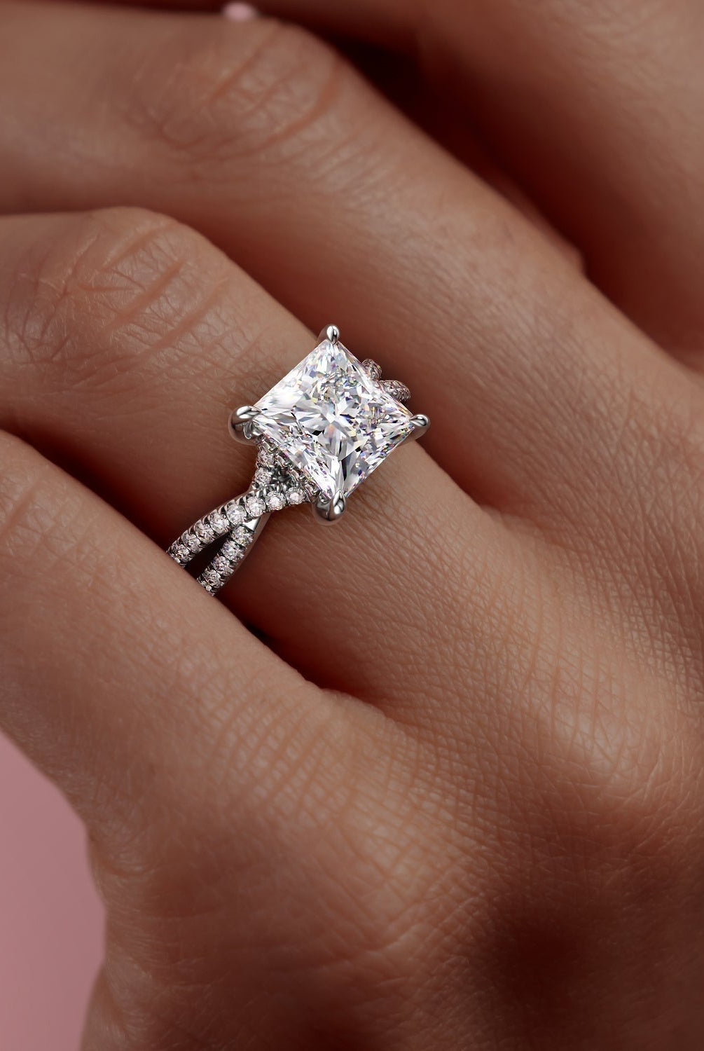 princess-cut-solitaire-cross-over-pave-moissanite-engagement-ring