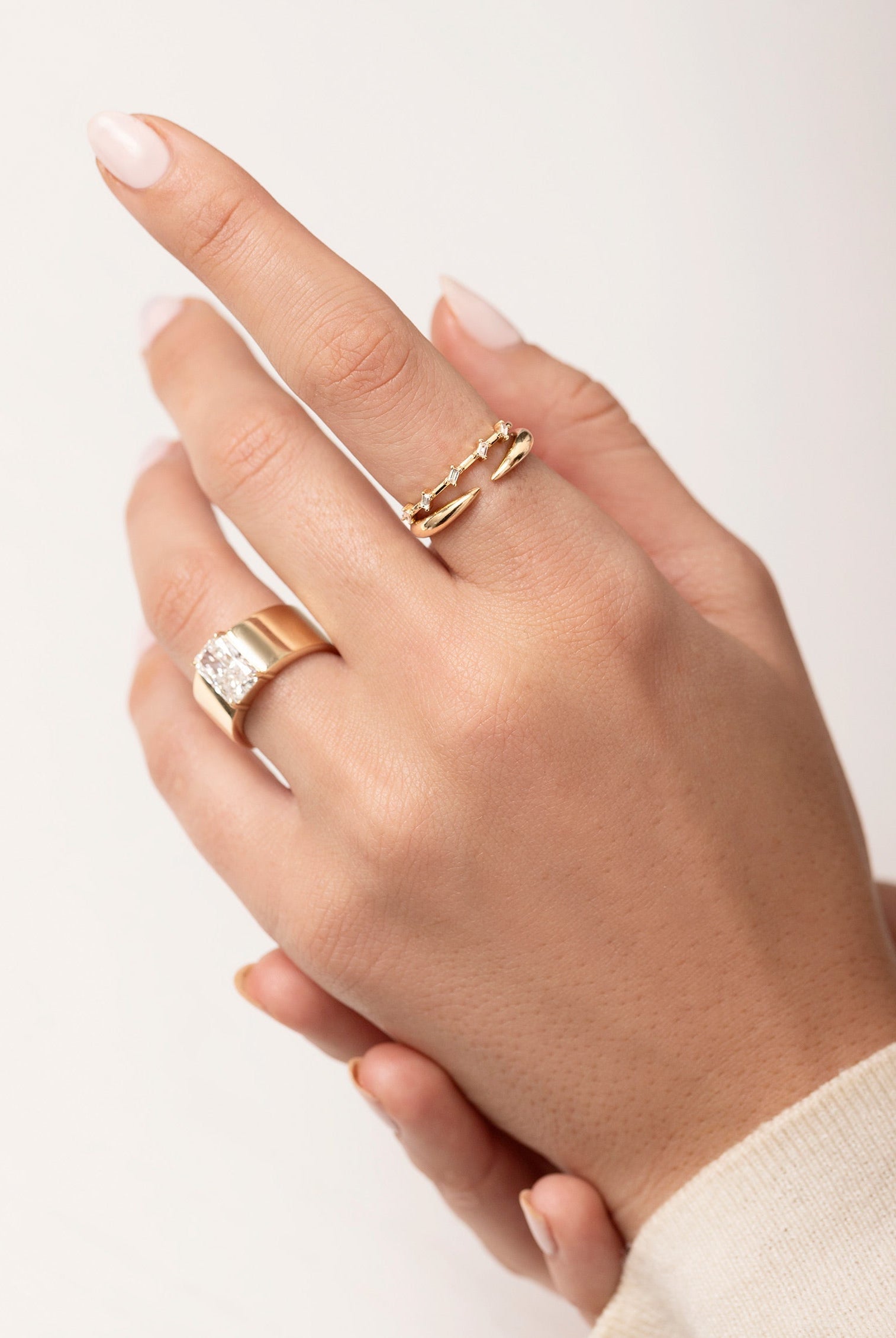 Baguette Cut Moissanite Distance Diamond Wedding Band in Yellow Gold