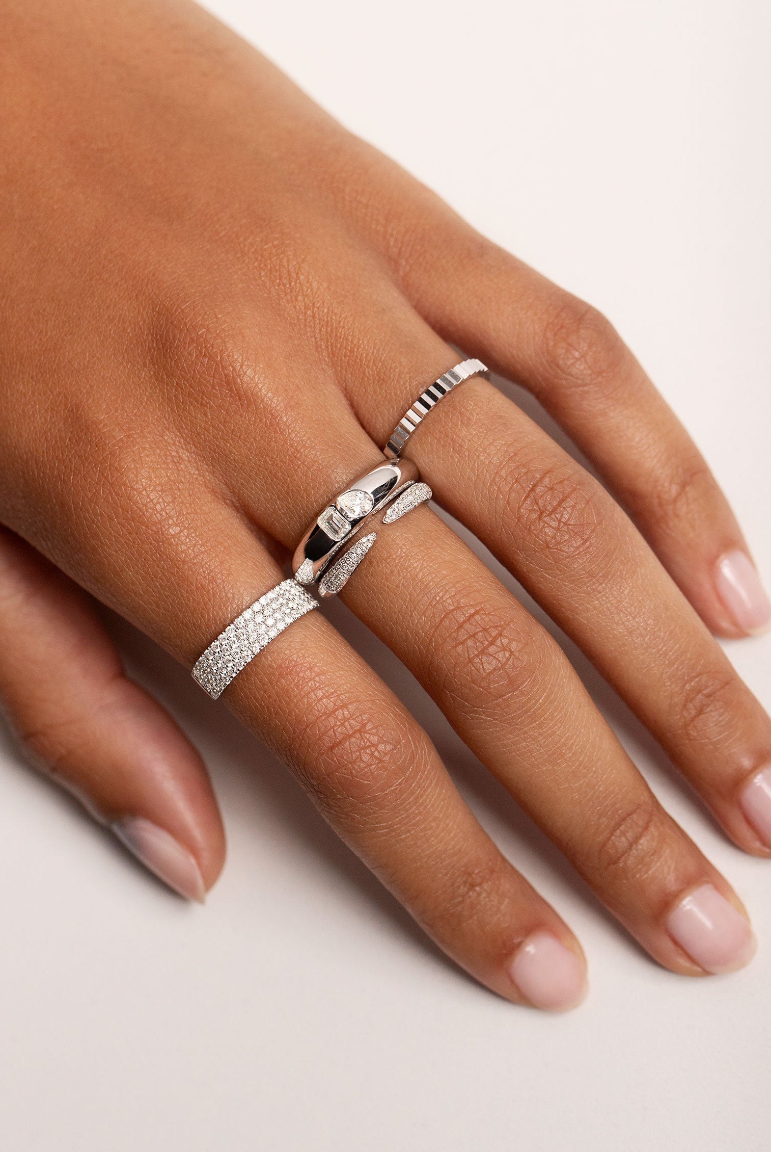 Round Cut Moissanite Four Row Diamond Wedding Band