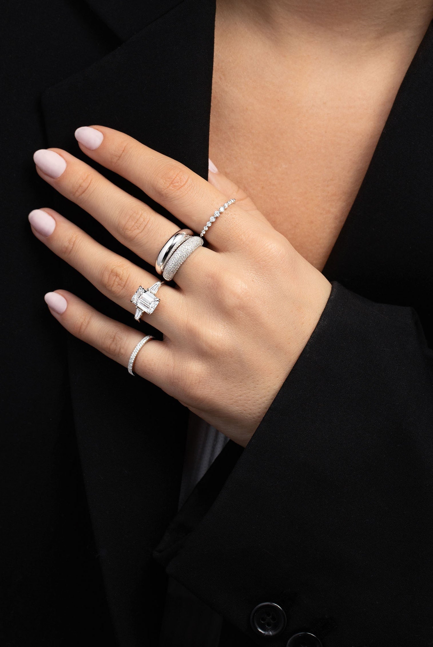 2.0mm Round Cut Moissanite Double Row Diamond Wedding Band