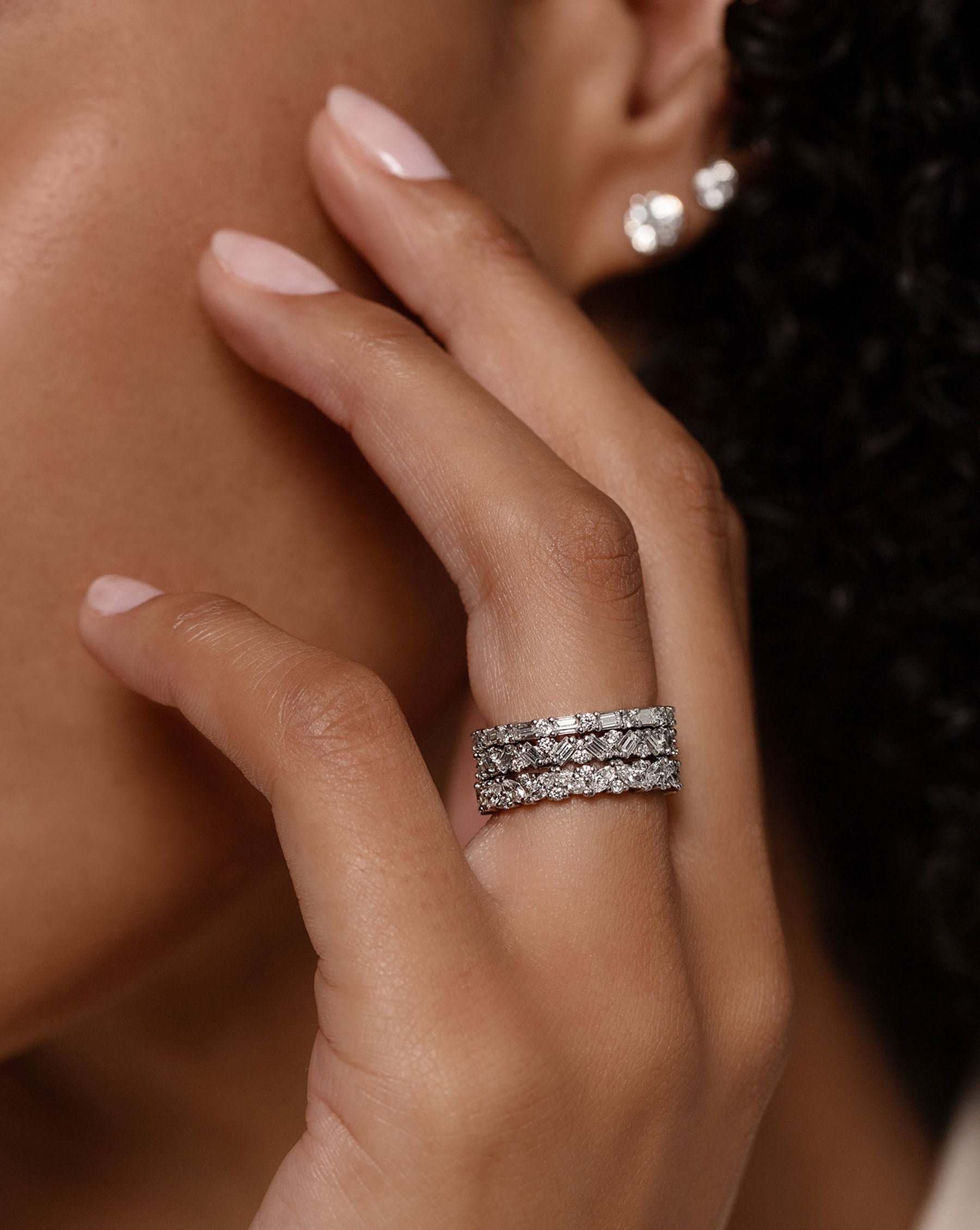 Baguette & Round Cut Moissanite Cluster Diamond Wedding Band