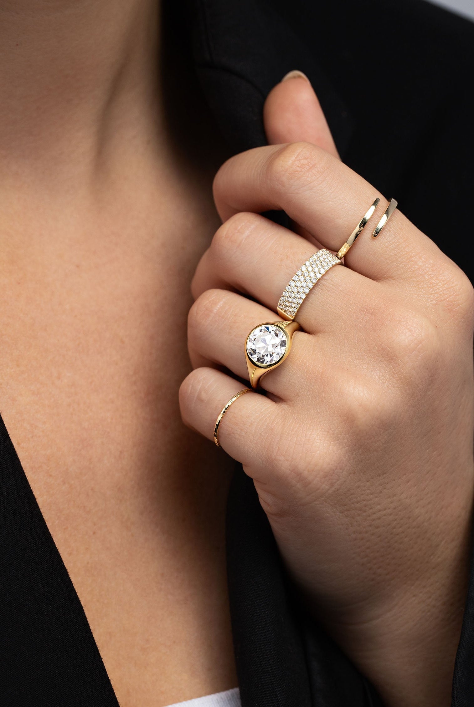 Round Cut Moissanite Four Row Diamond Wedding Band