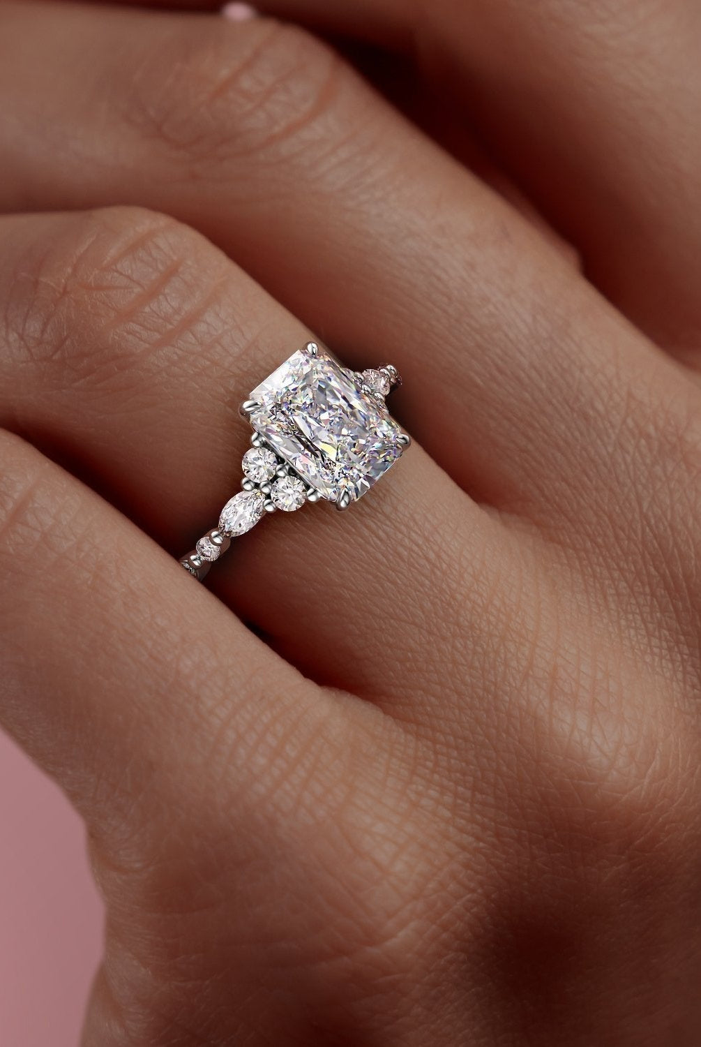 radiant-cut-cluster-moissanite-engagement-ring