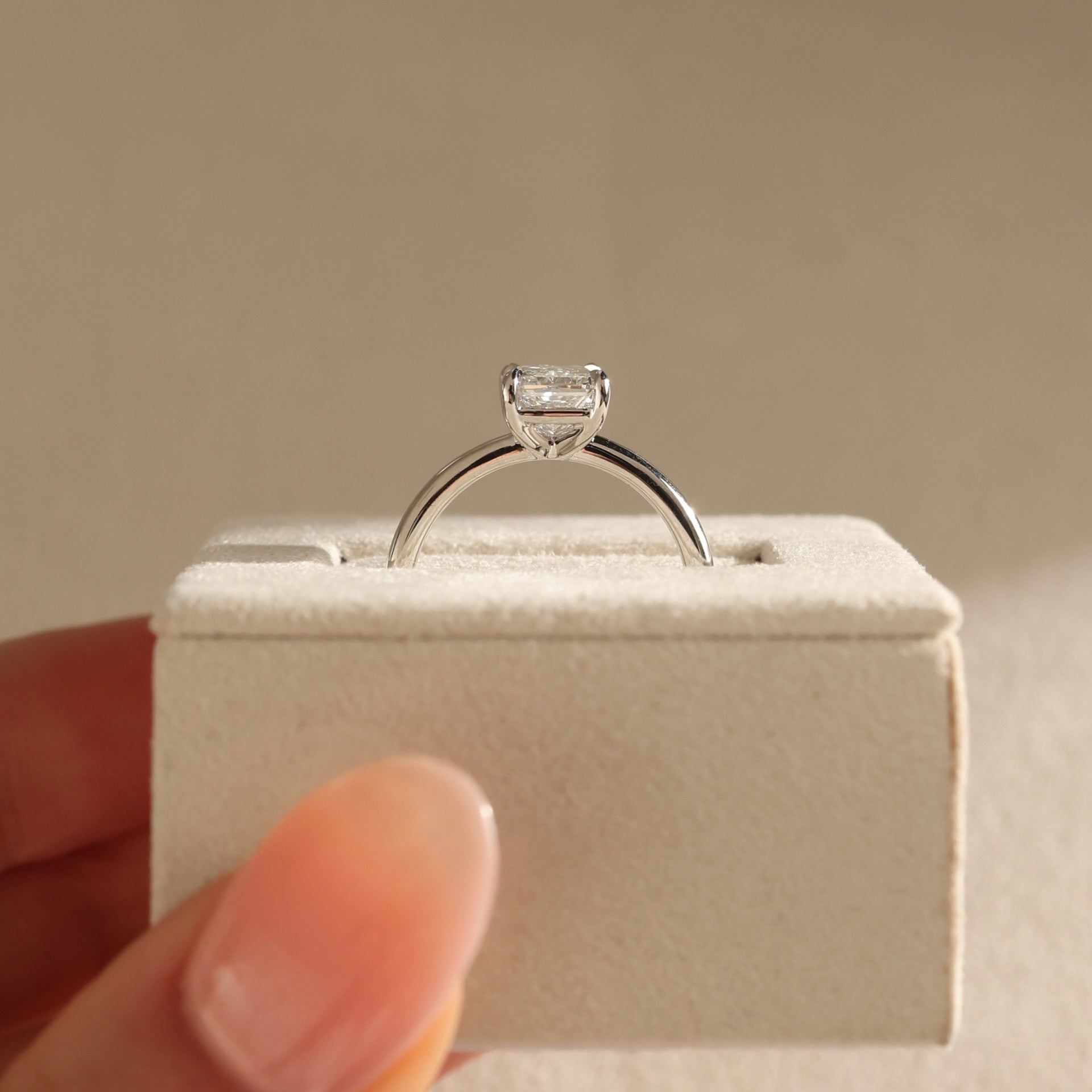 radiant diamond solitaire ring, elegant radiant cut ring, dainty radiant diamond ring, radiant shaped diamond ring, yellow gold radiant diamond ring, custom radiant engagement ring