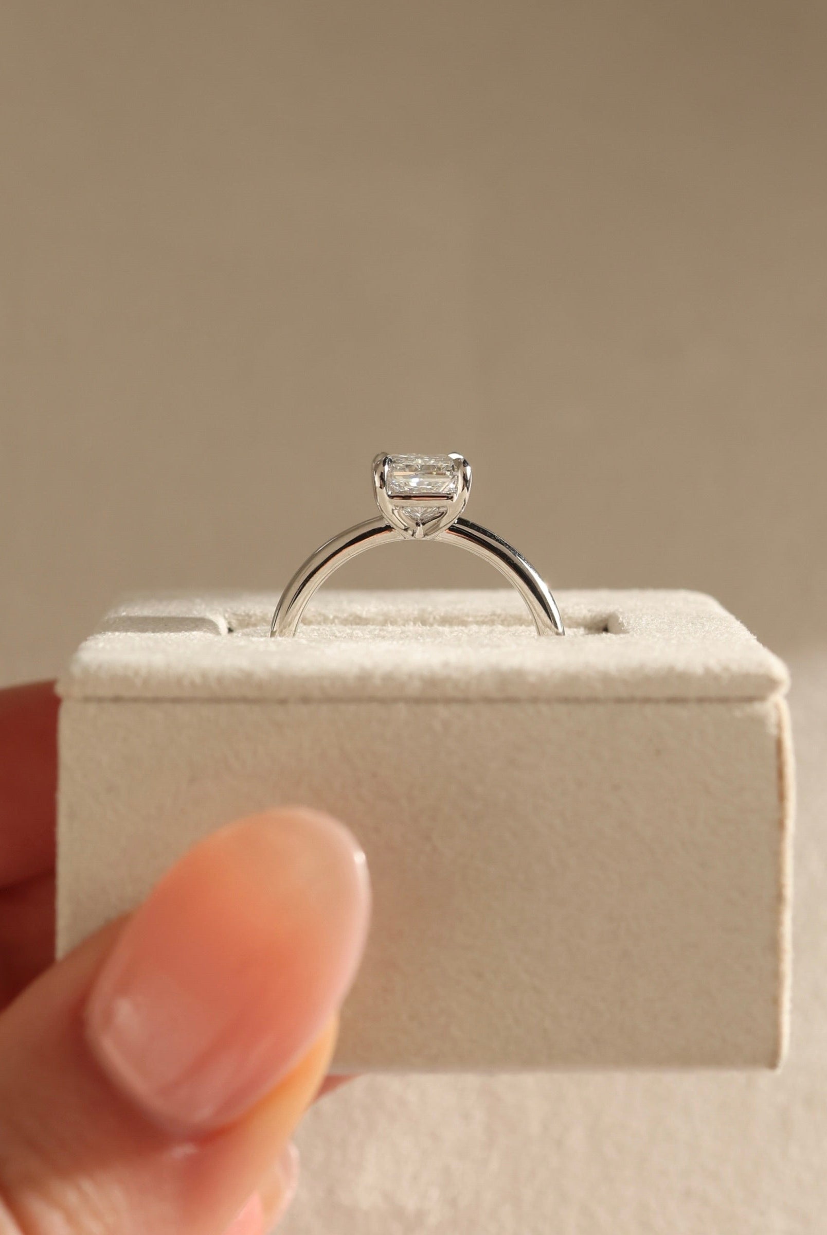 radiant diamond solitaire ring, elegant radiant cut ring, dainty radiant diamond ring, radiant shaped diamond ring, yellow gold radiant diamond ring, custom radiant engagement ring