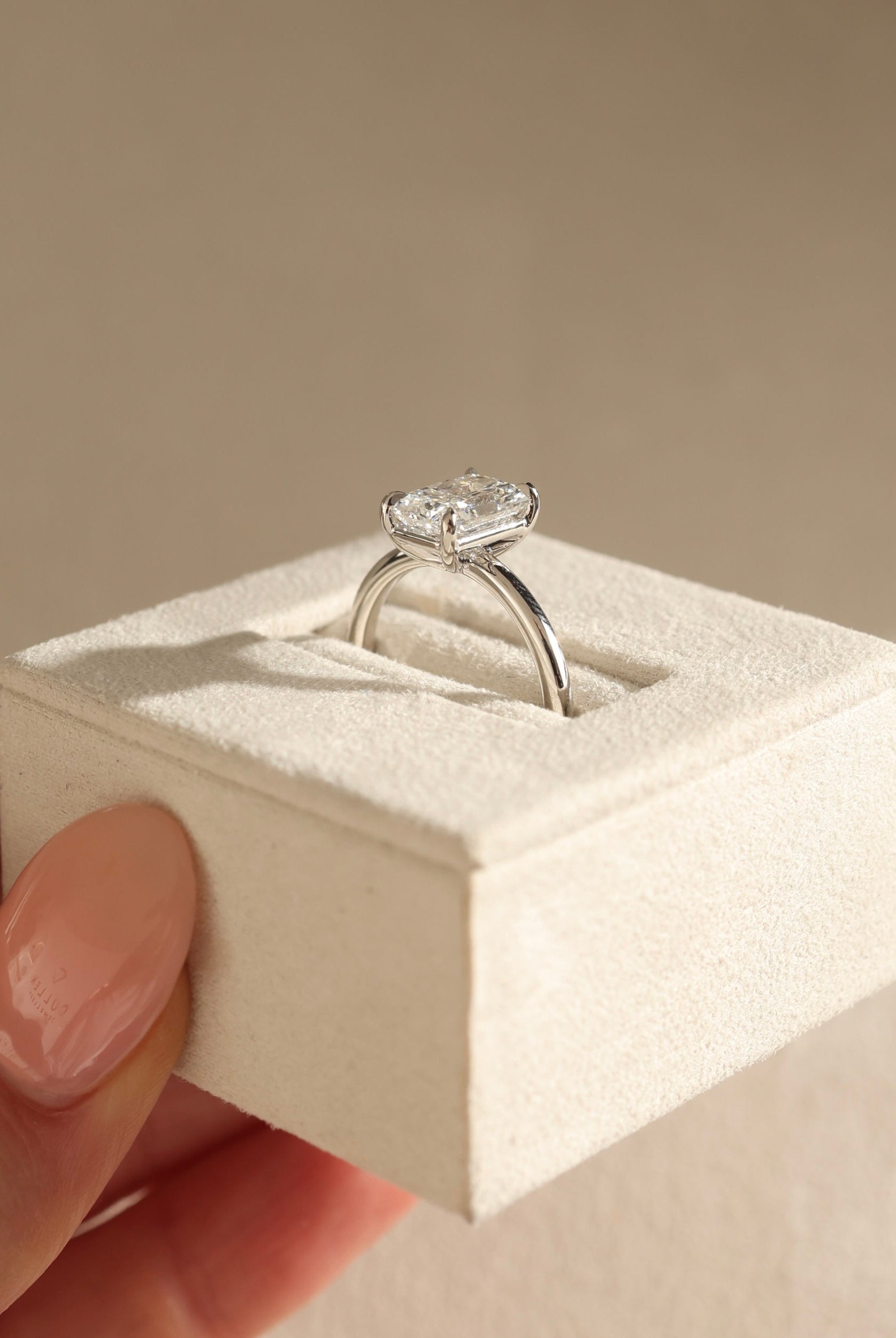 white gold radiant diamond ring, rose gold radiant engagement ring, solitaire engagement rings, engagement rings for her, modern engagement rings