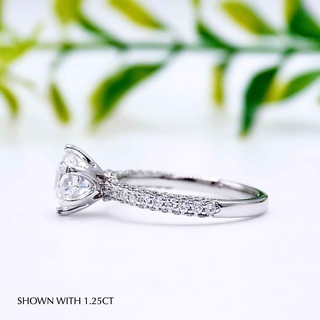 Round Cut Moissanite Pave Diamond Engagement Ring For Women