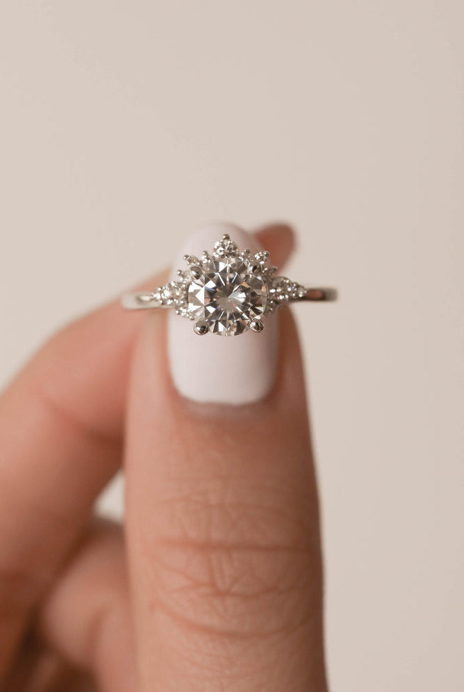 Round Solitaire Cluster Moissanite Ring