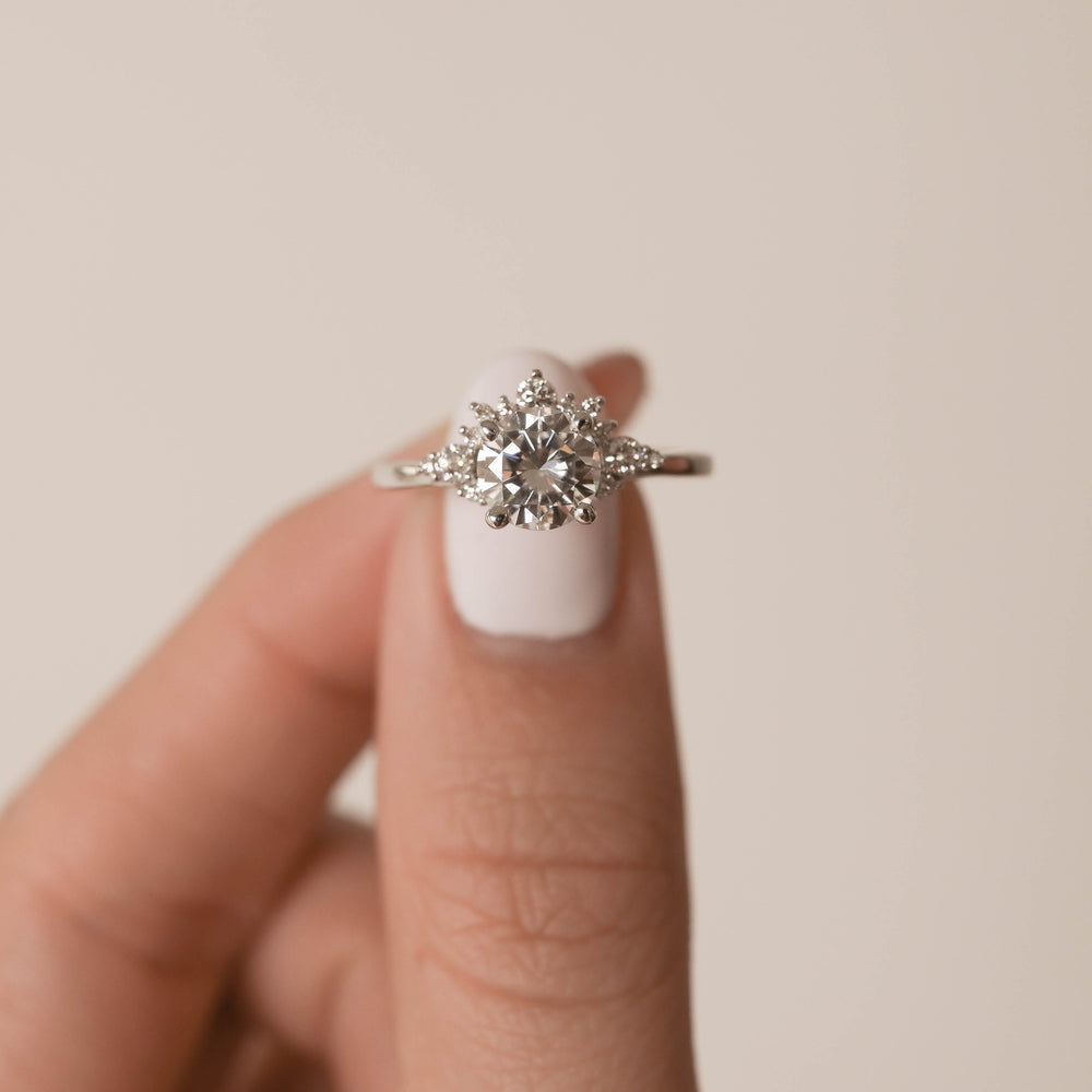 Round Solitaire Cluster Moissanite Ring