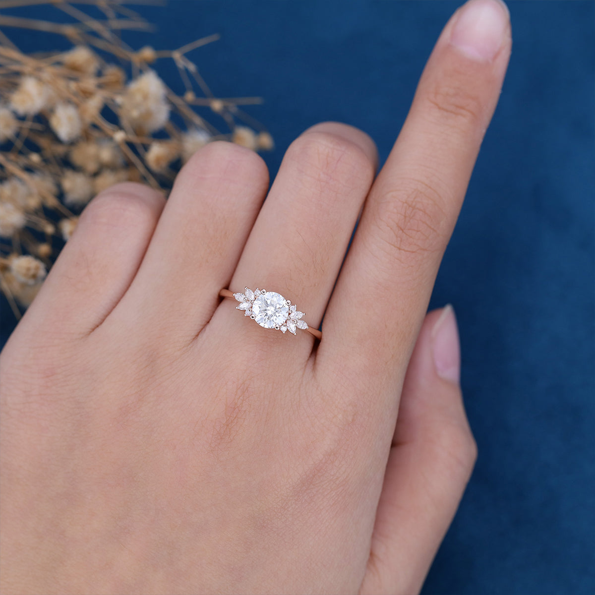 round-shaped-moissanite-cluster-engagement-ring