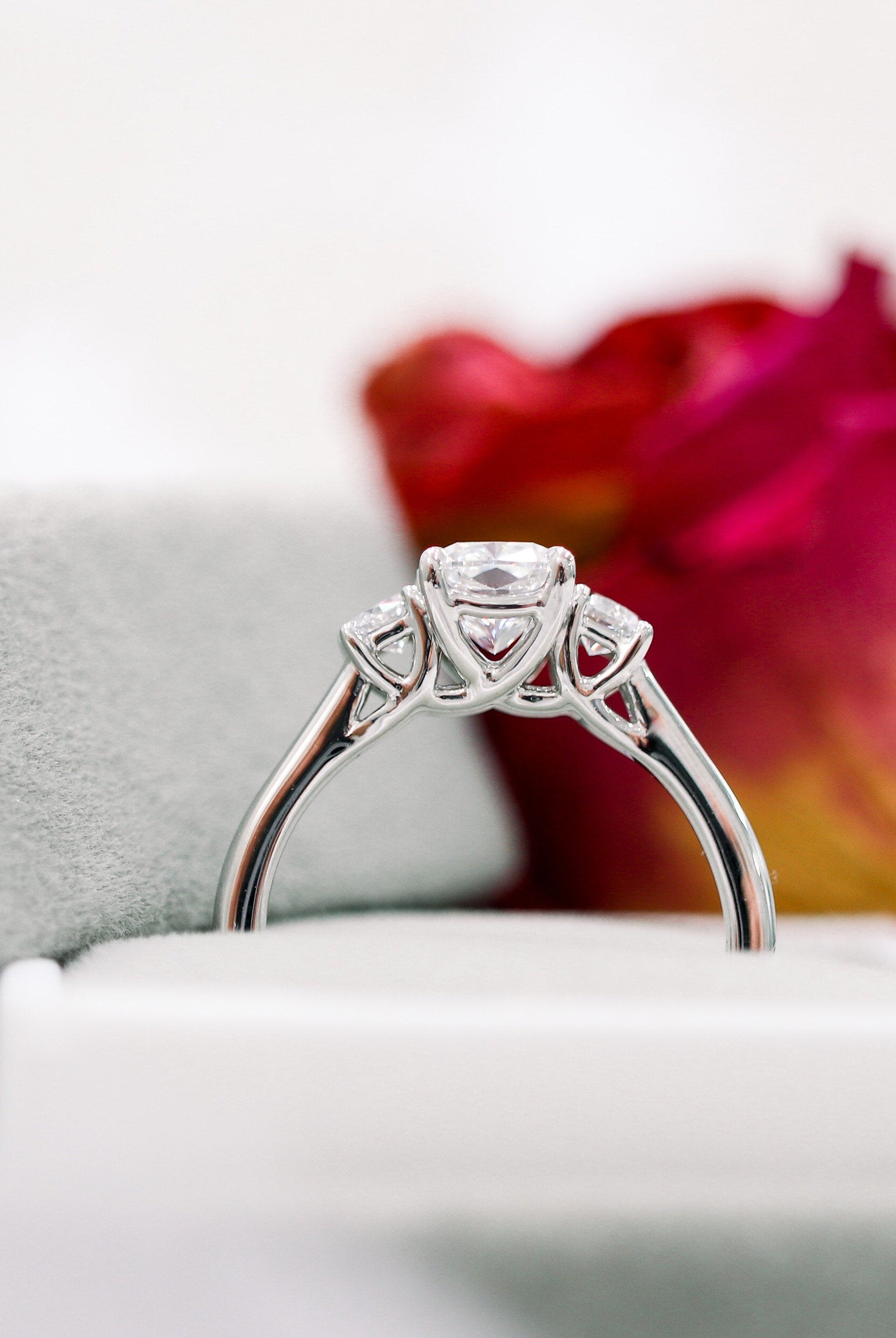 2.50CT Elongated Cushion Three Stone Moissanite Diamond Engagement Ring