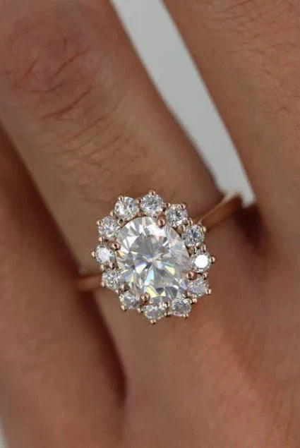 2.0CT Oval Floral Halo Moissanite Diamond Solitaire Engagement Ring