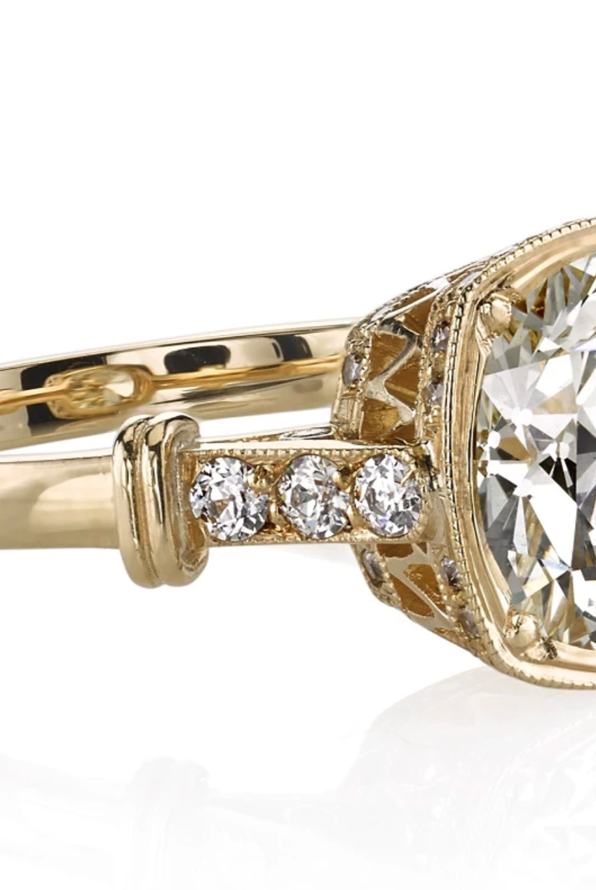 1.89ct Cathedral Set Cushion Moissanite Diamond Hidden Halo Vintage Engagement Ring