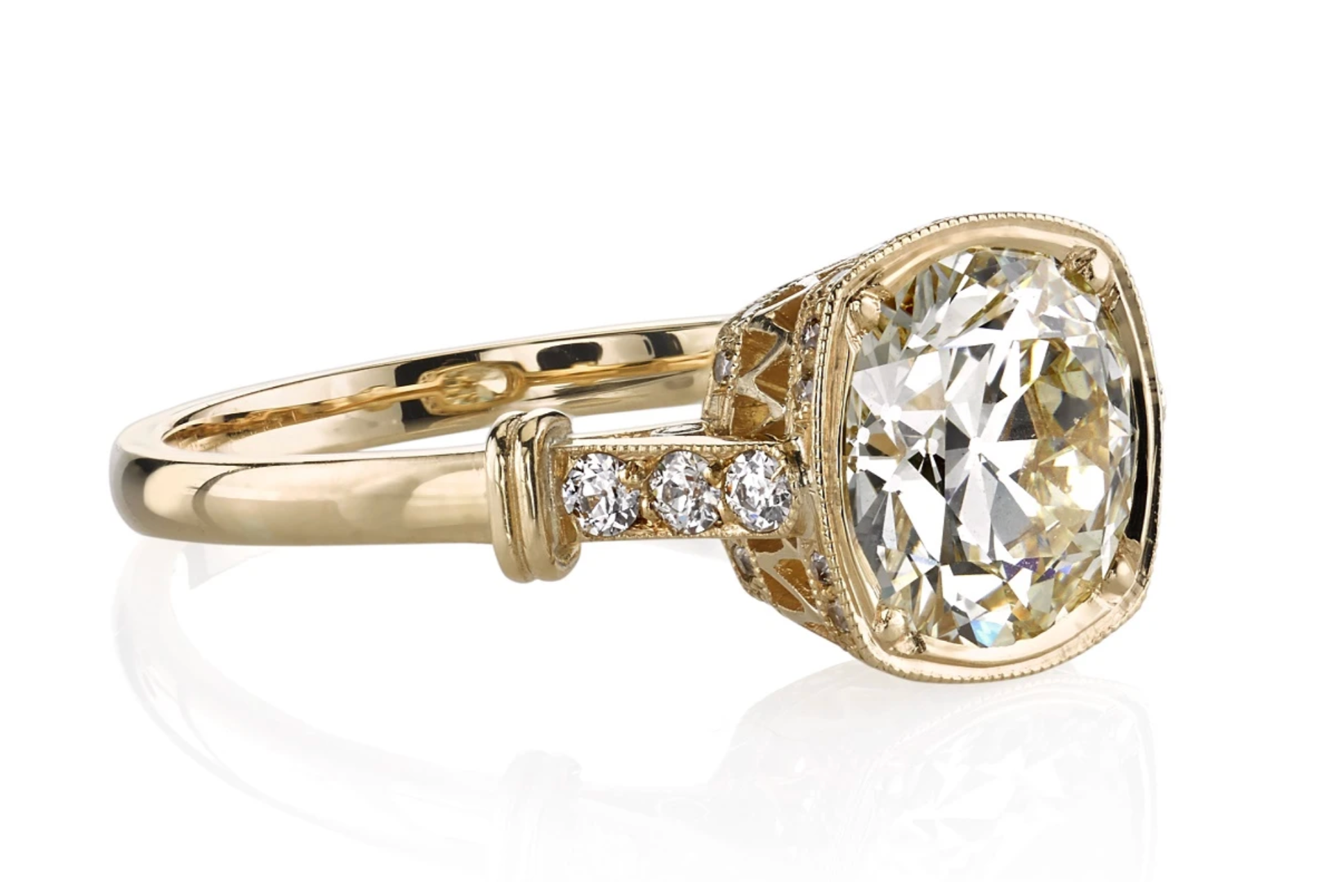 1.89ct Cathedral Set Cushion Moissanite Diamond Hidden Halo Vintage Engagement Ring