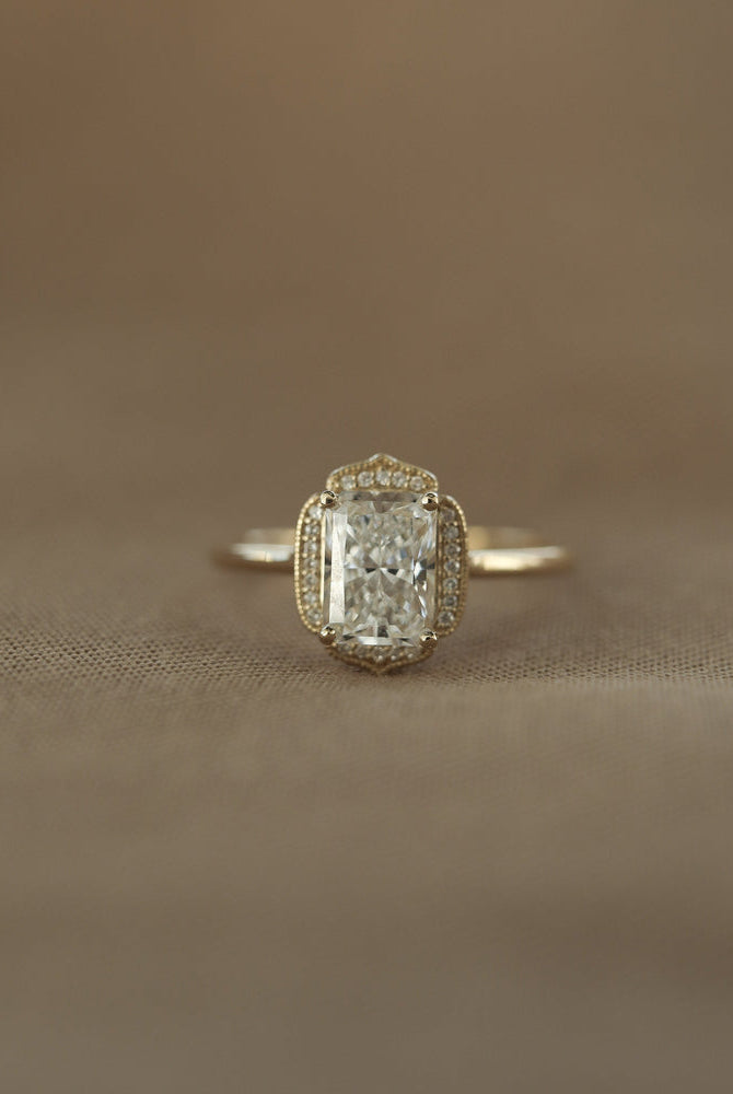 1.10CT Radiant Unique Cluster Moissanite Diamond Solitaire Engagement Ring